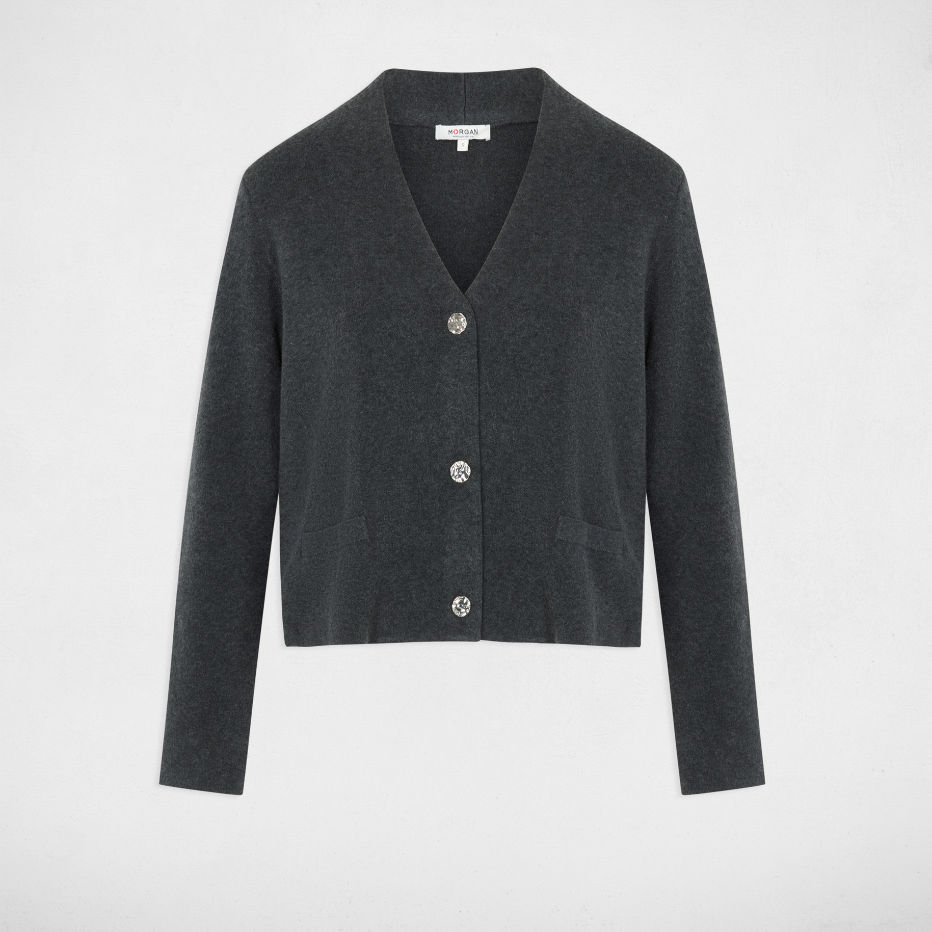 C&aacute;rdigan de punto con cuello en V gris oscuro mujer