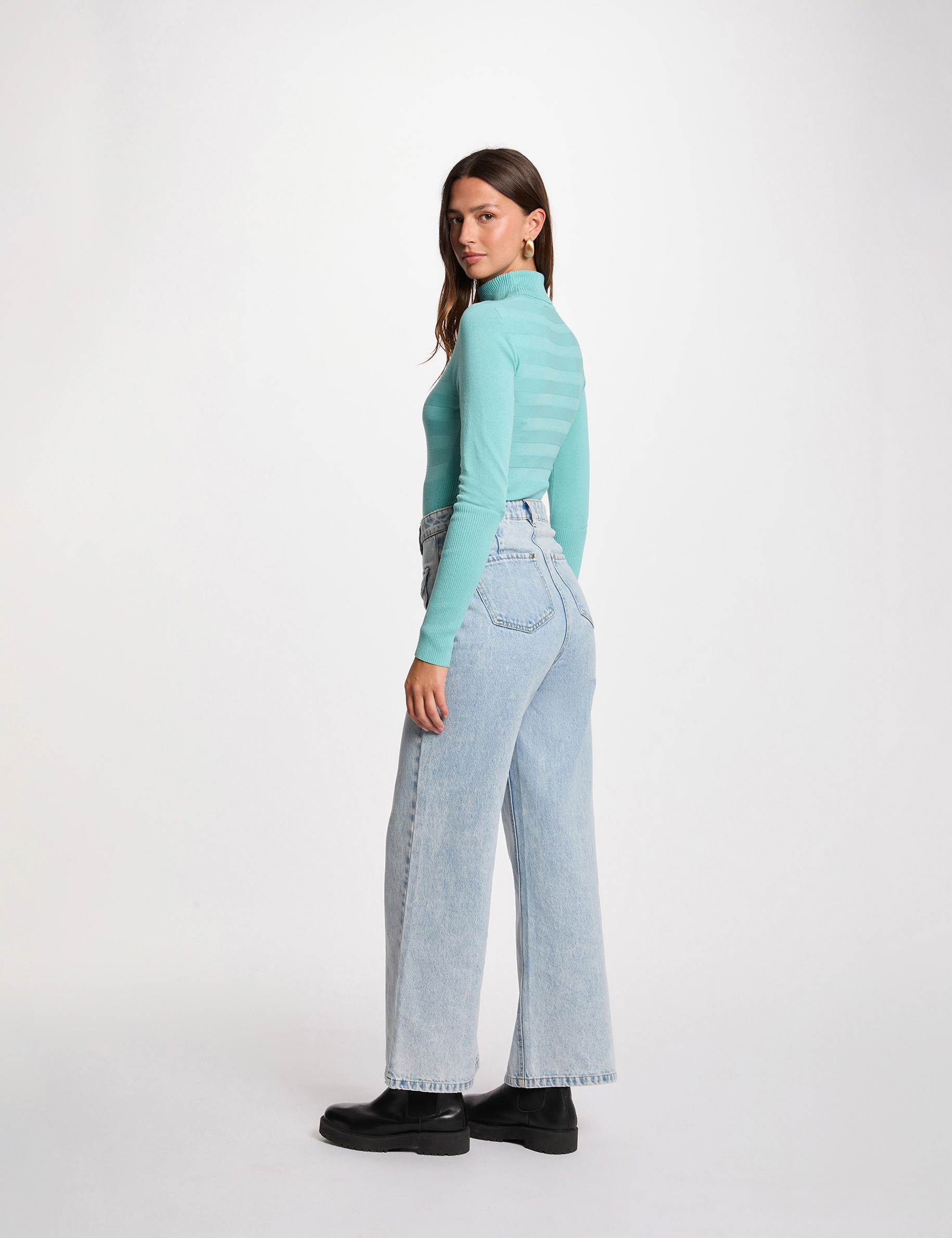 Jersey de cuello alto ajustado verde mujer