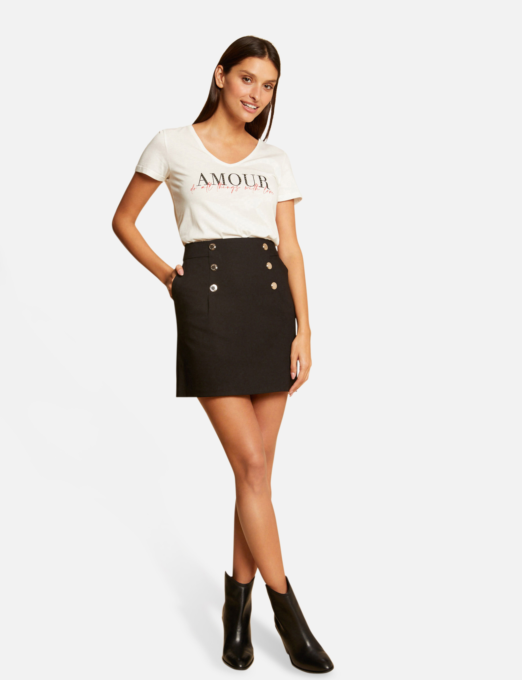 Camiseta de manga corta con mensaje crudo mujer Camiseta de manga corta con mensaje crudo mujer