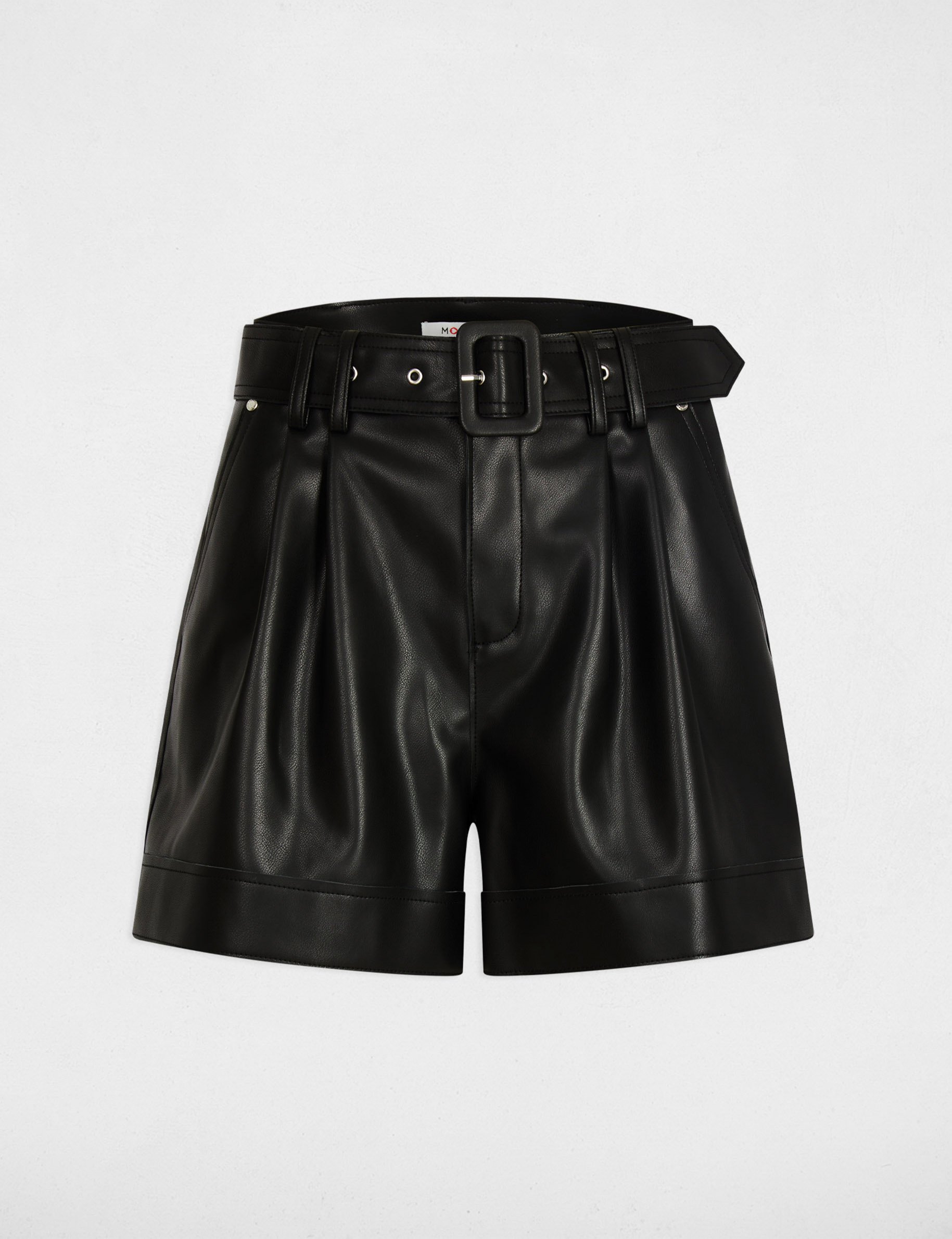 short ajustado cuero sintetico negro mujer Short ajustado cuero sintético negro mujer