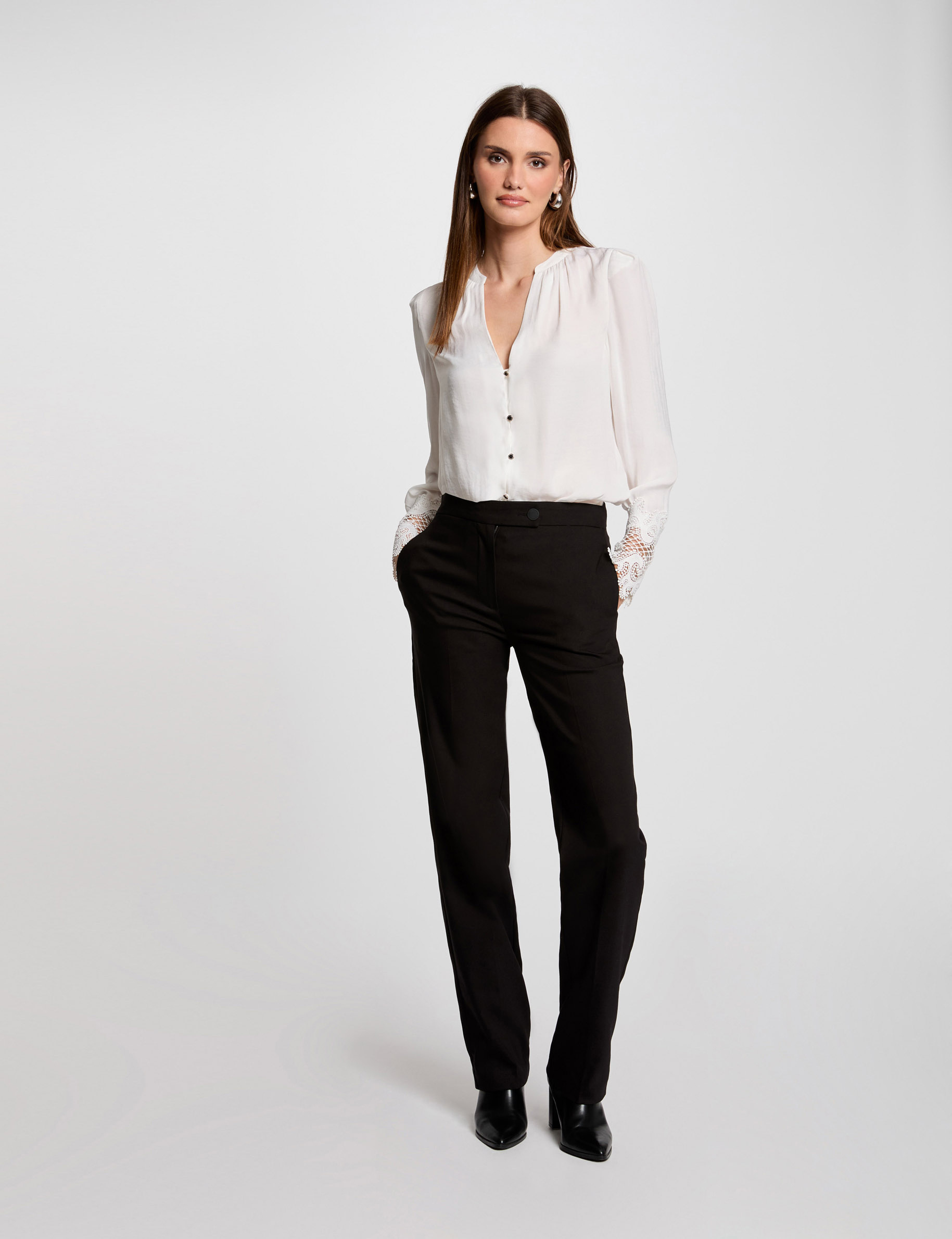 camisa manga larga satinada marfil mujer Camisa manga larga satinada marfil mujer