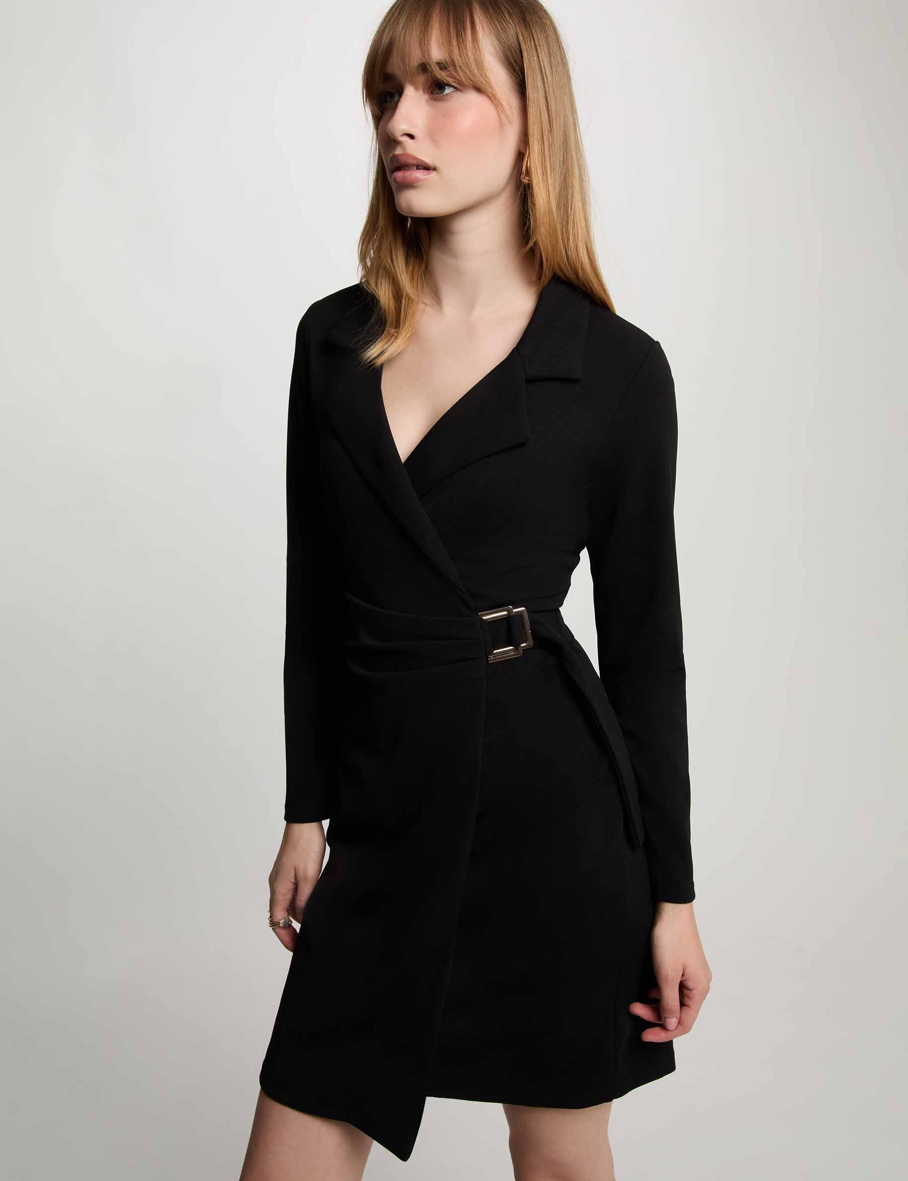 Vestido de crep&eacute; con cuello vuelto negro mujer