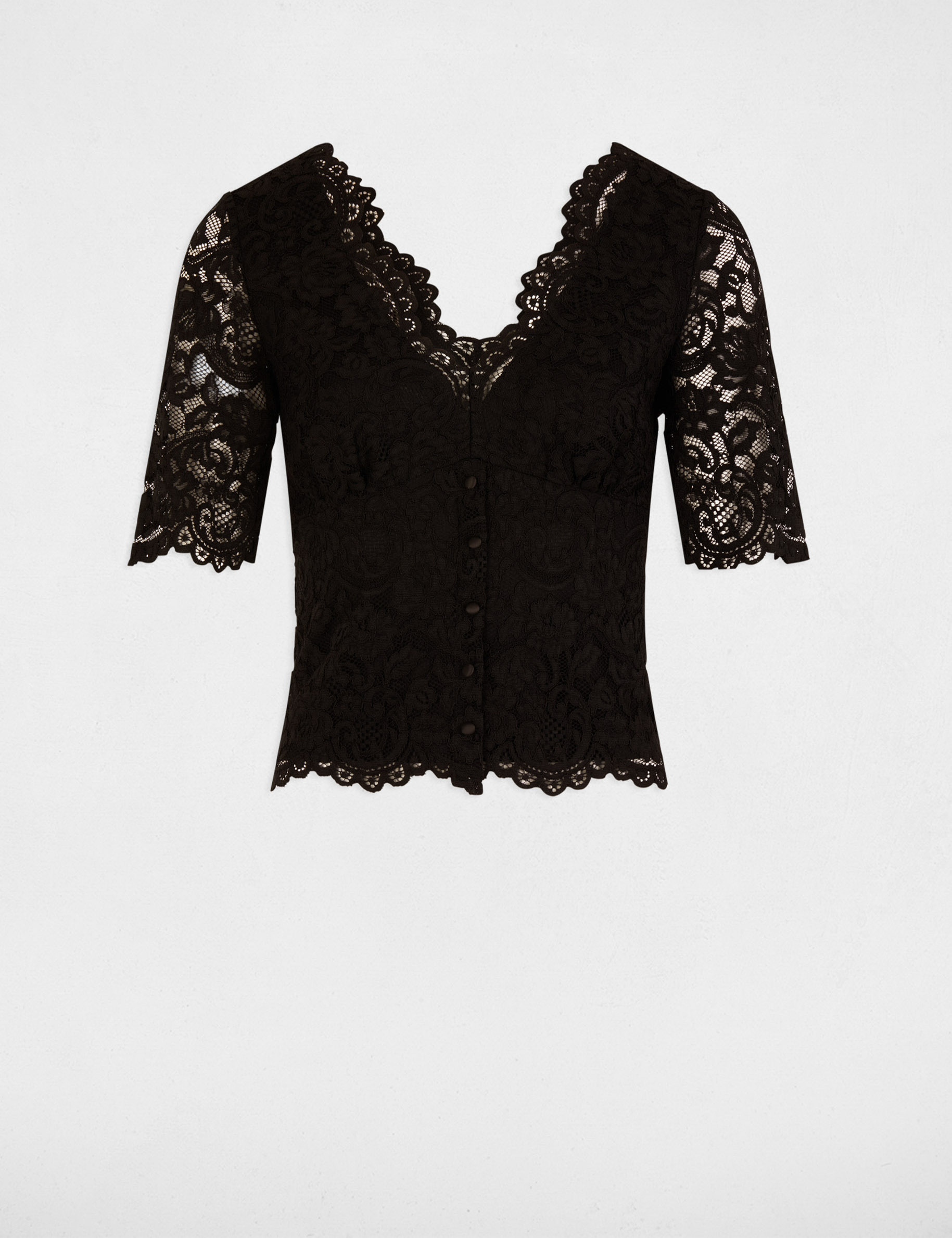 camiseta encaje manga 34 negro mujer Camiseta encaje manga 3/4 negro mujer