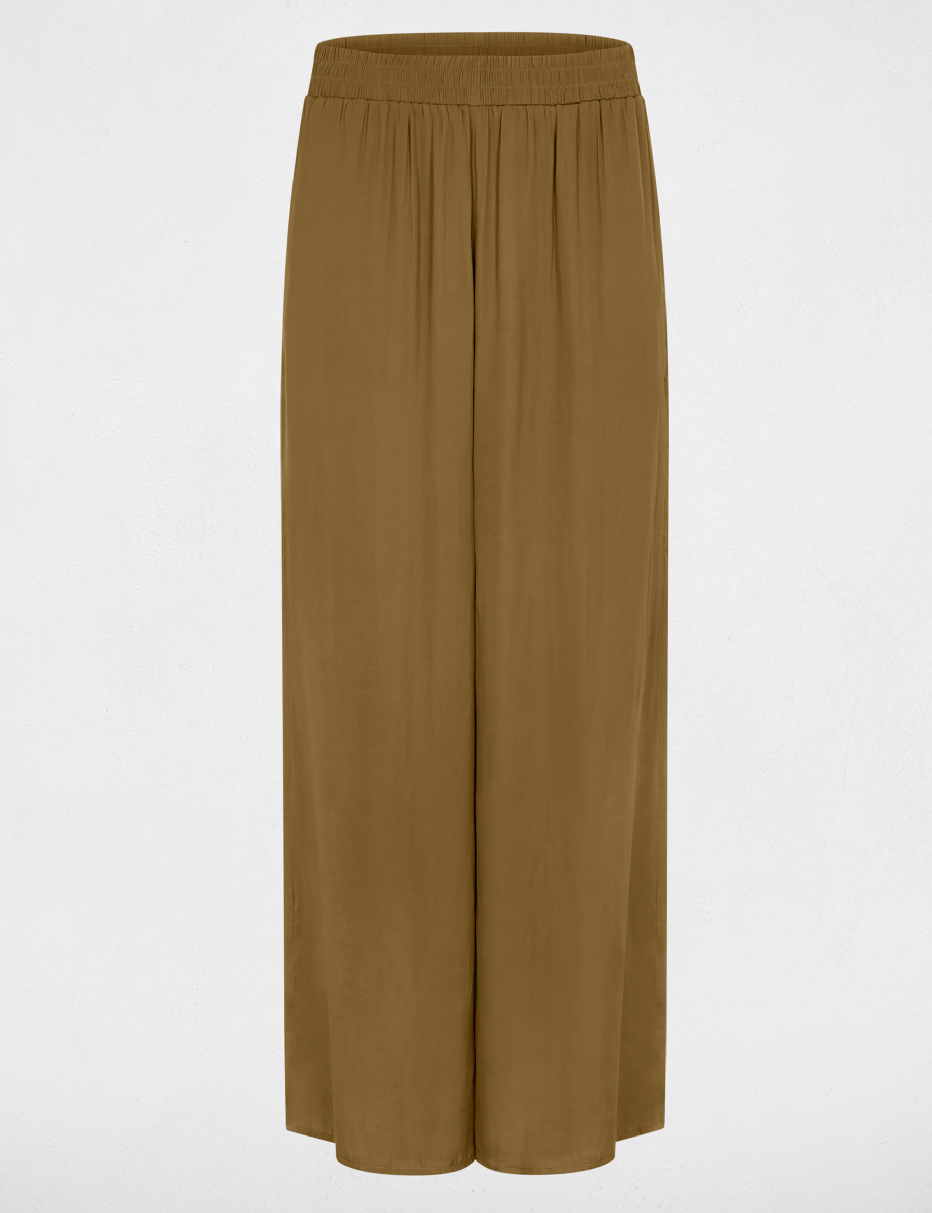 Pantal&oacute;n ancho fluido verde caqui mujer