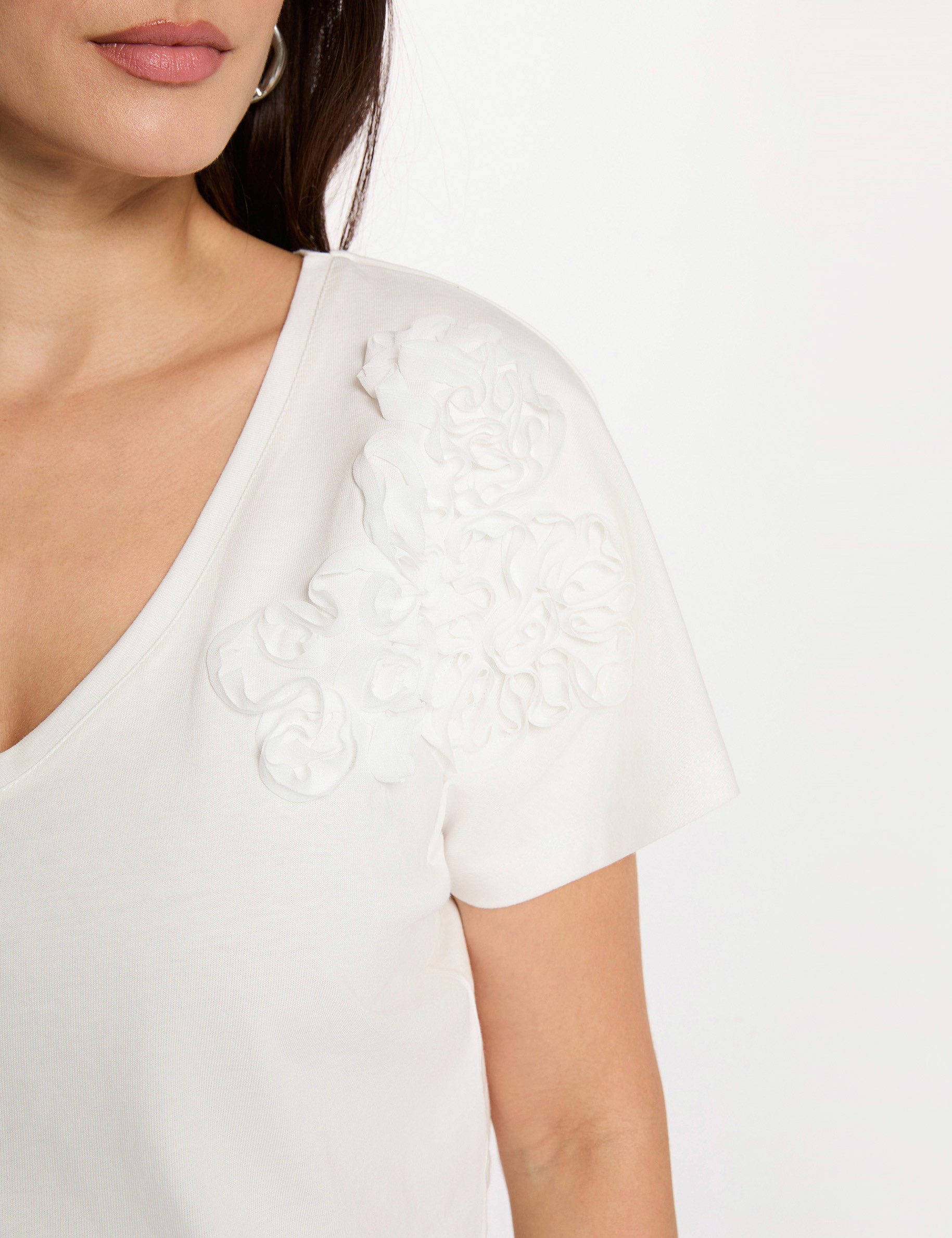 Camiseta cuello v manga corta blanco mujer