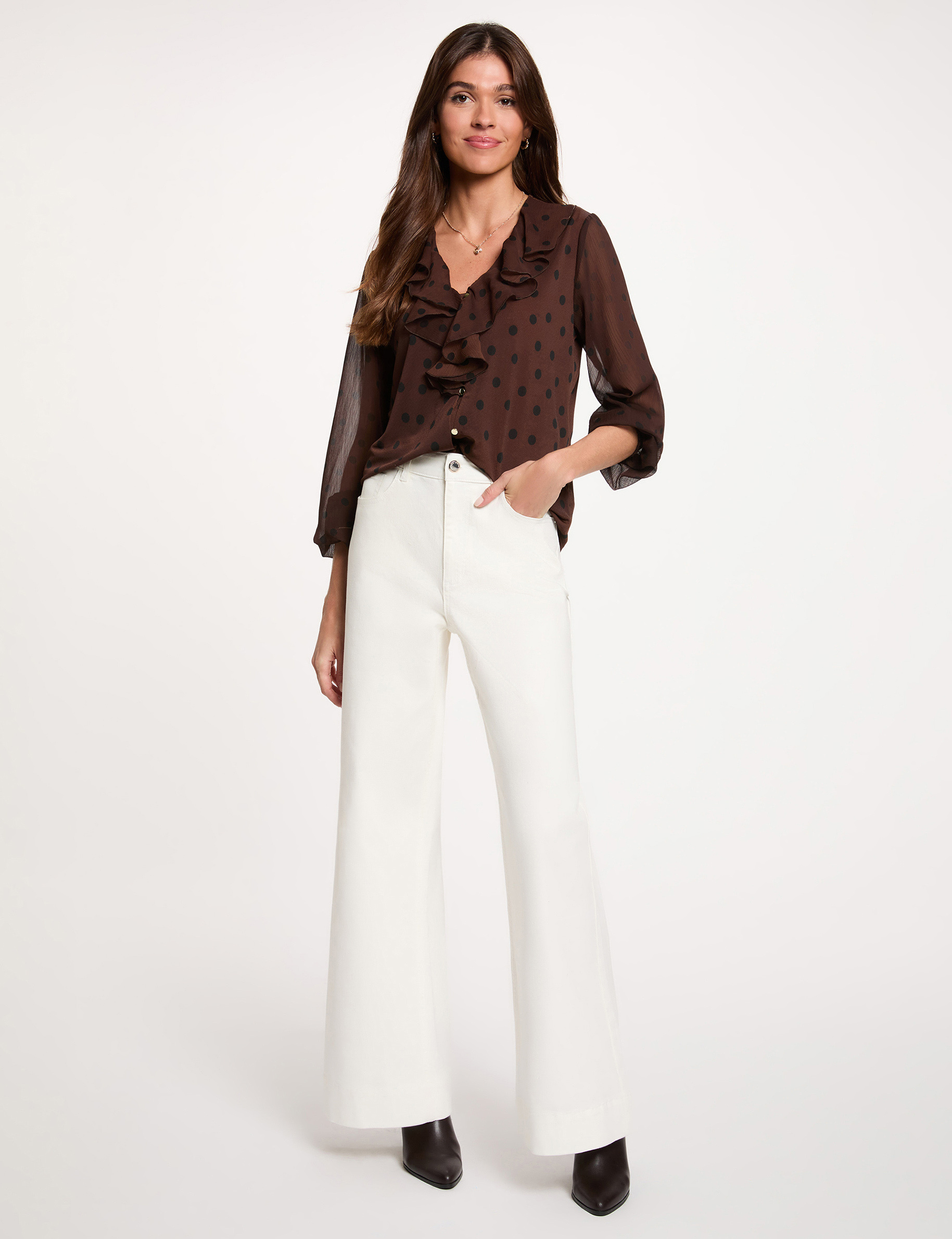 Blusa de gasa con cuello en v marr&oacute;n oscuro mujer
