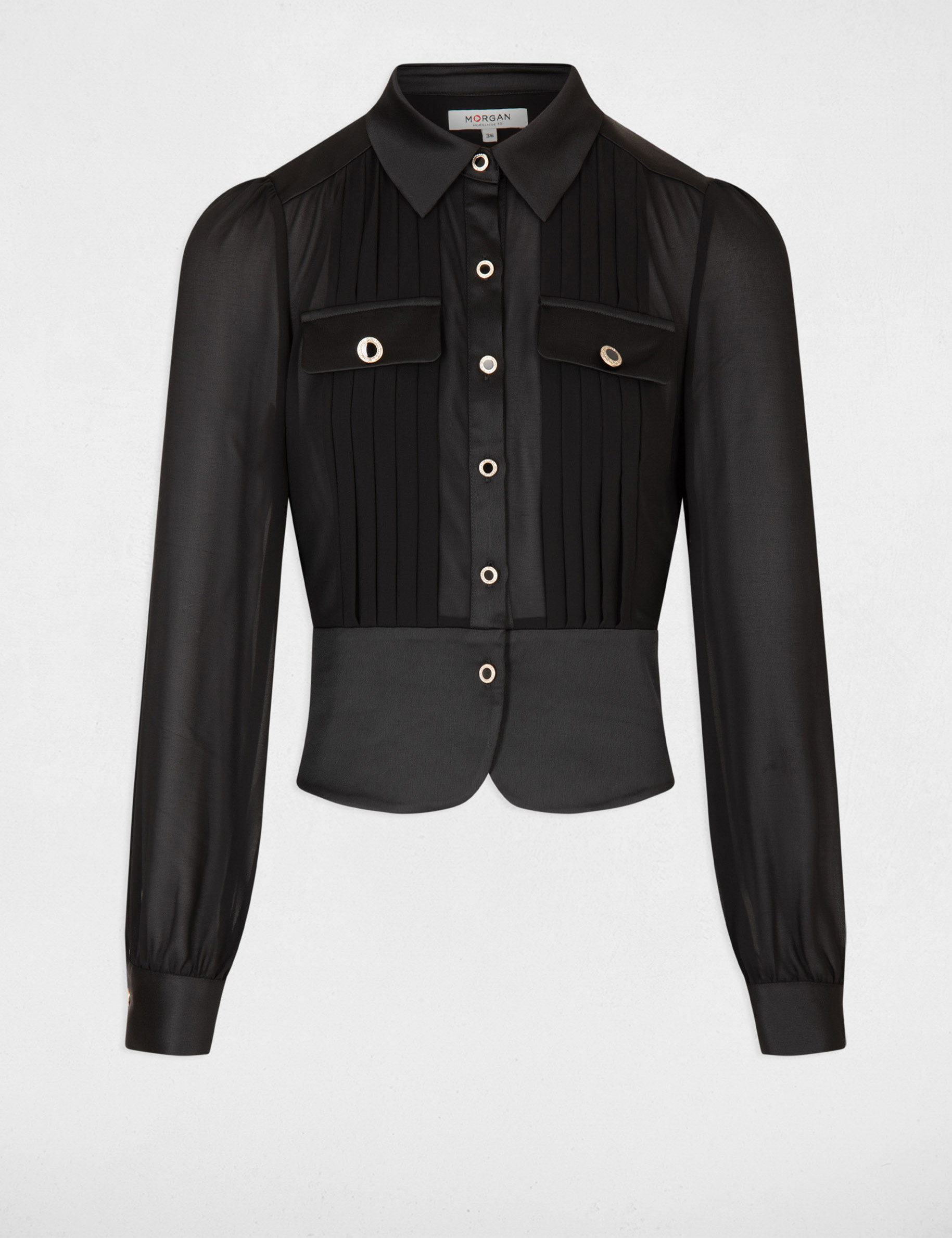 Camisa satinada entallada negro mujer