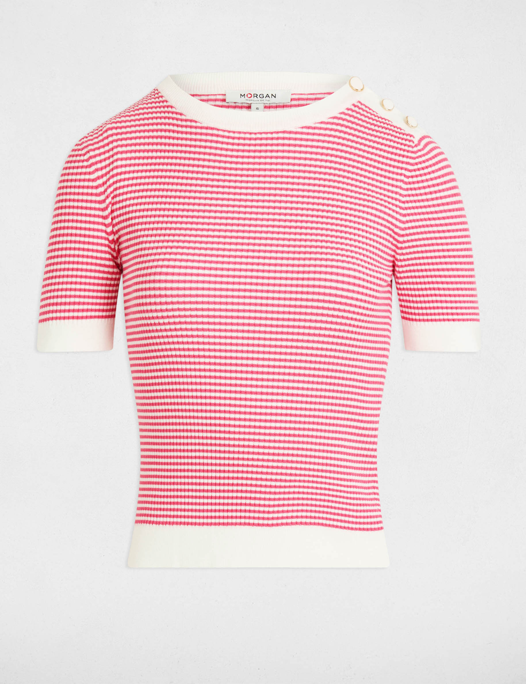 Jersey rayado cuello redondo rosado fucsia mujer