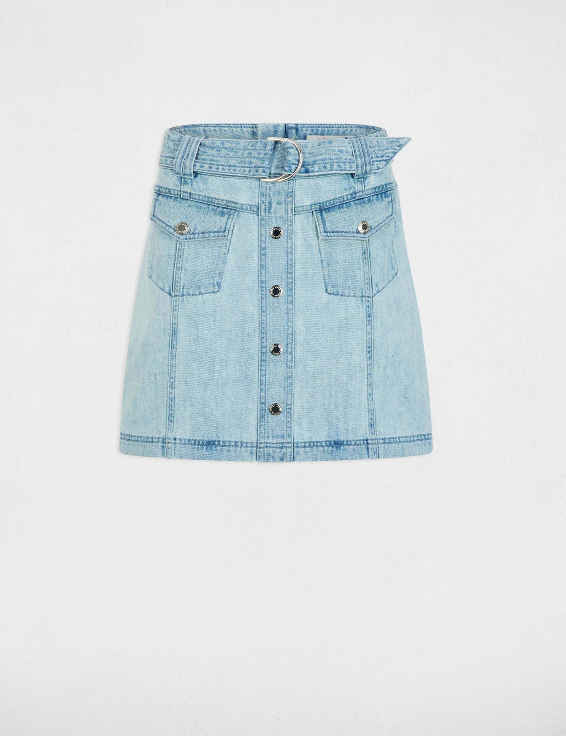 Falda vaquero corta denim descolorido mujer