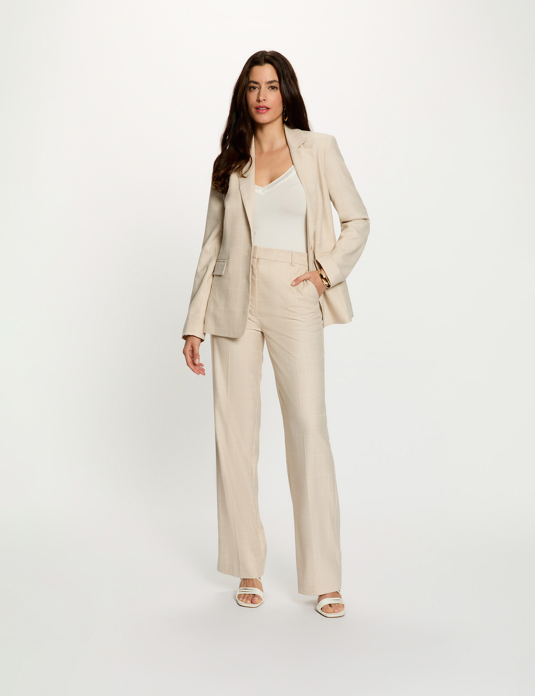 Blazer con cuello de solapa beige mujer