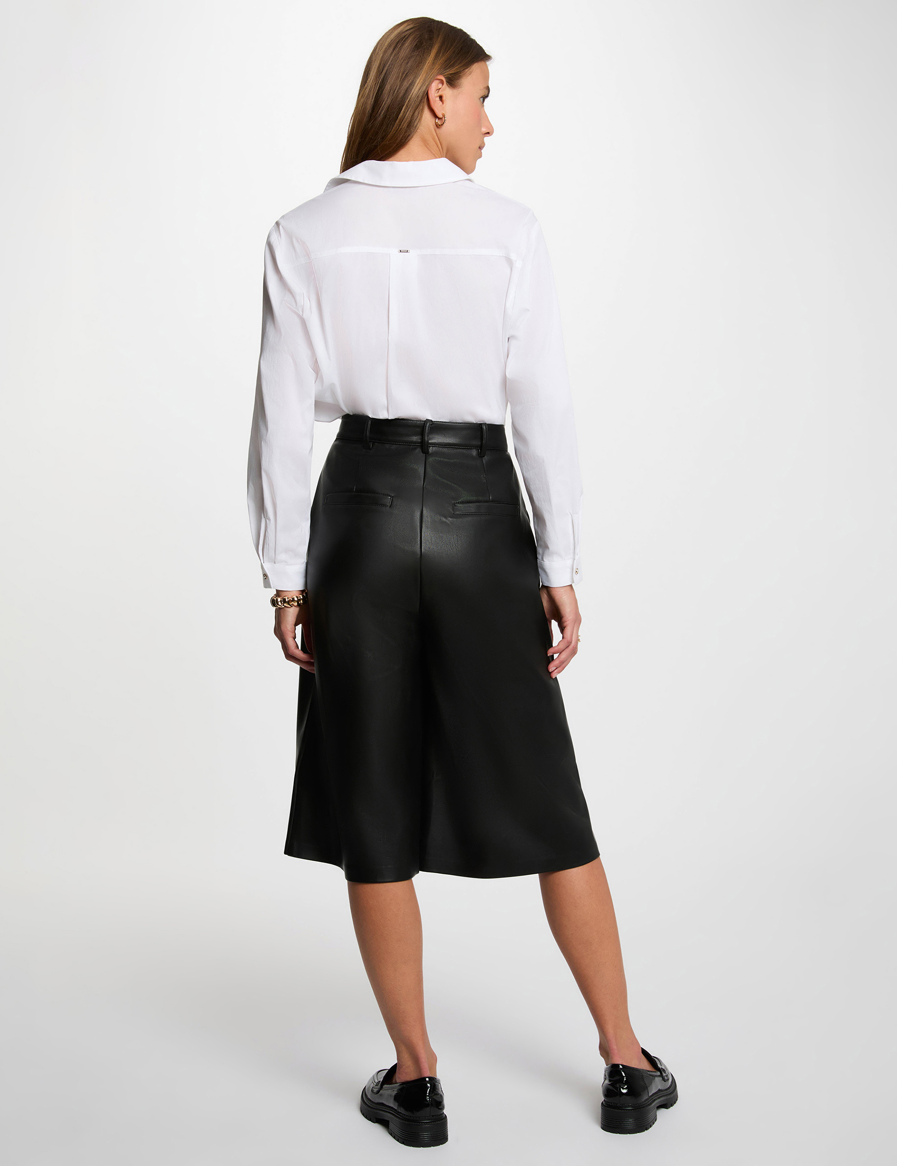 Bermuda ancho de cintura alta negro mujer