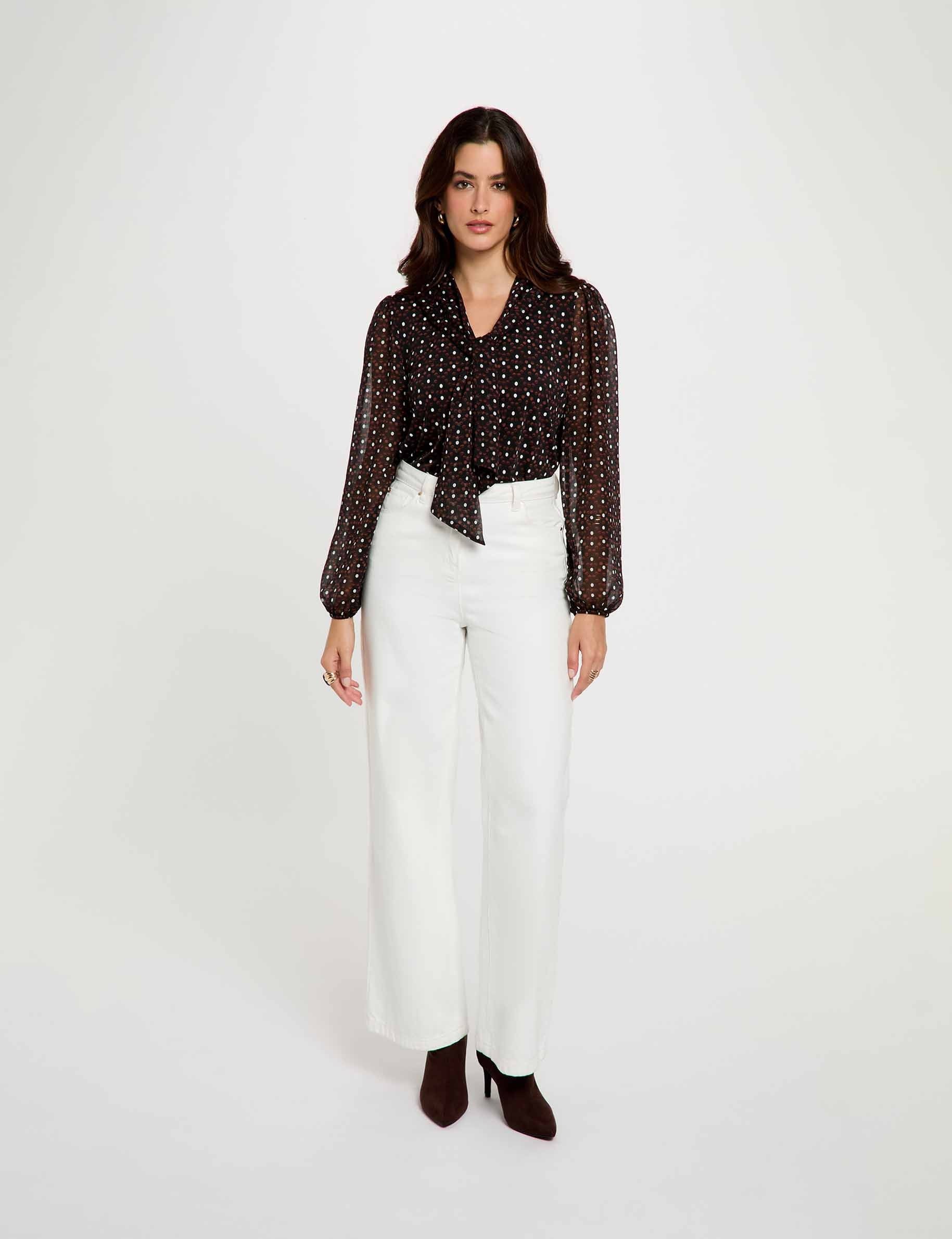 Blusa de gasa con cuello lazada multicolor mujer