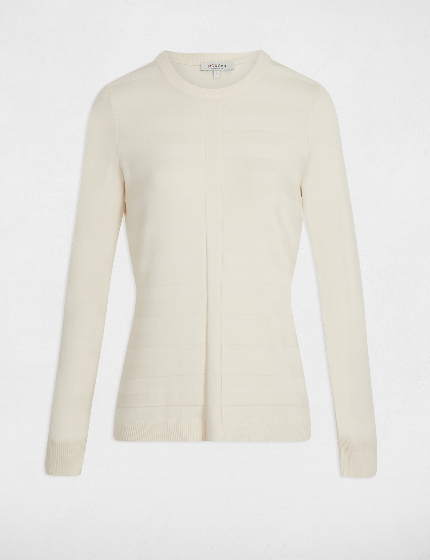 Jersey ajustado cuello redondo marfil mujer