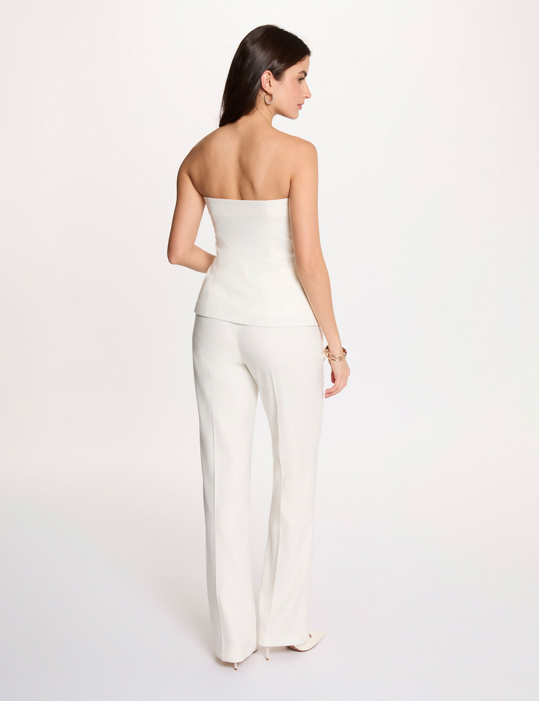 Pantal&oacute;n ancho de rayas finas blanco mujer