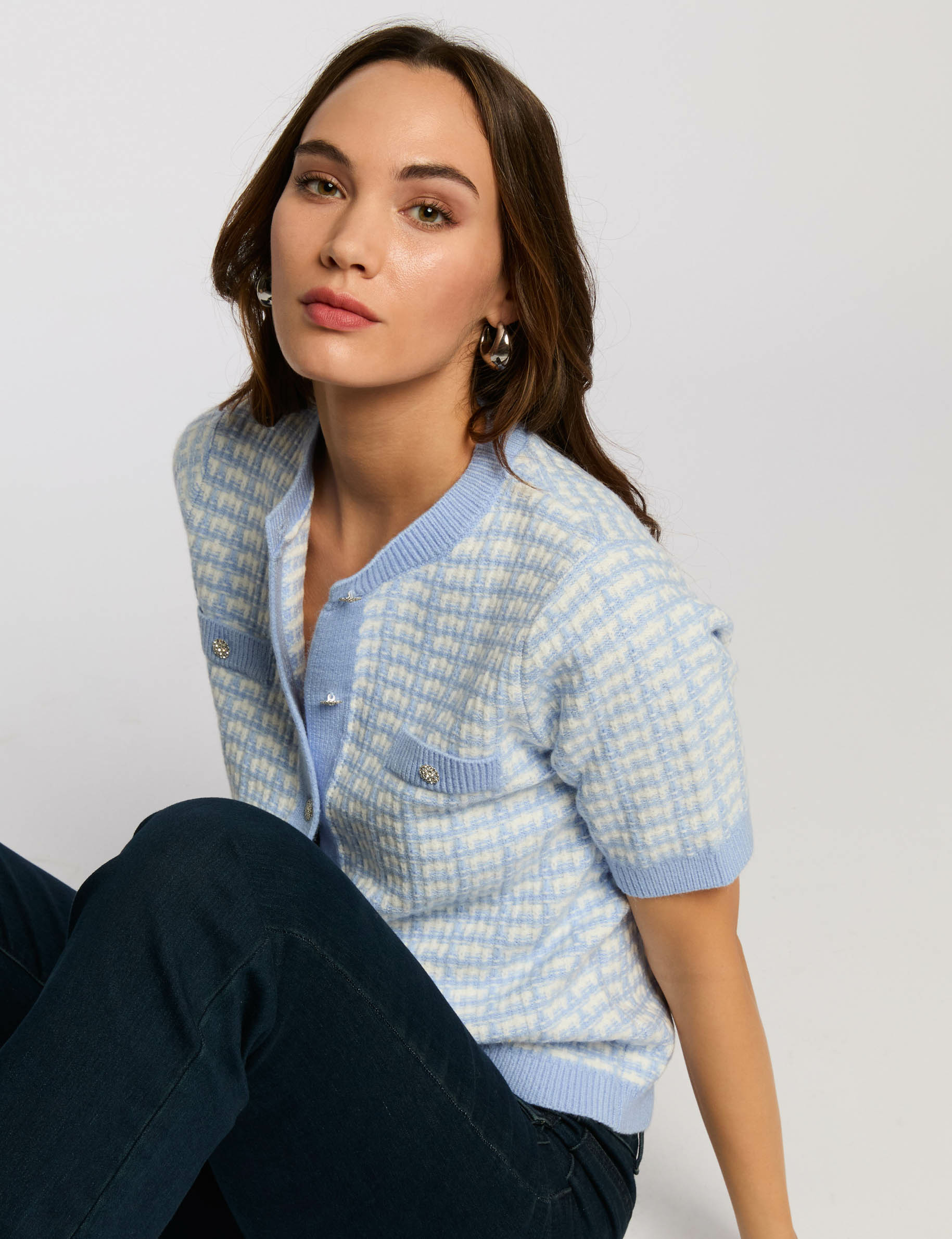 C&aacute;rdigan manga corta estampado azul cielo mujer