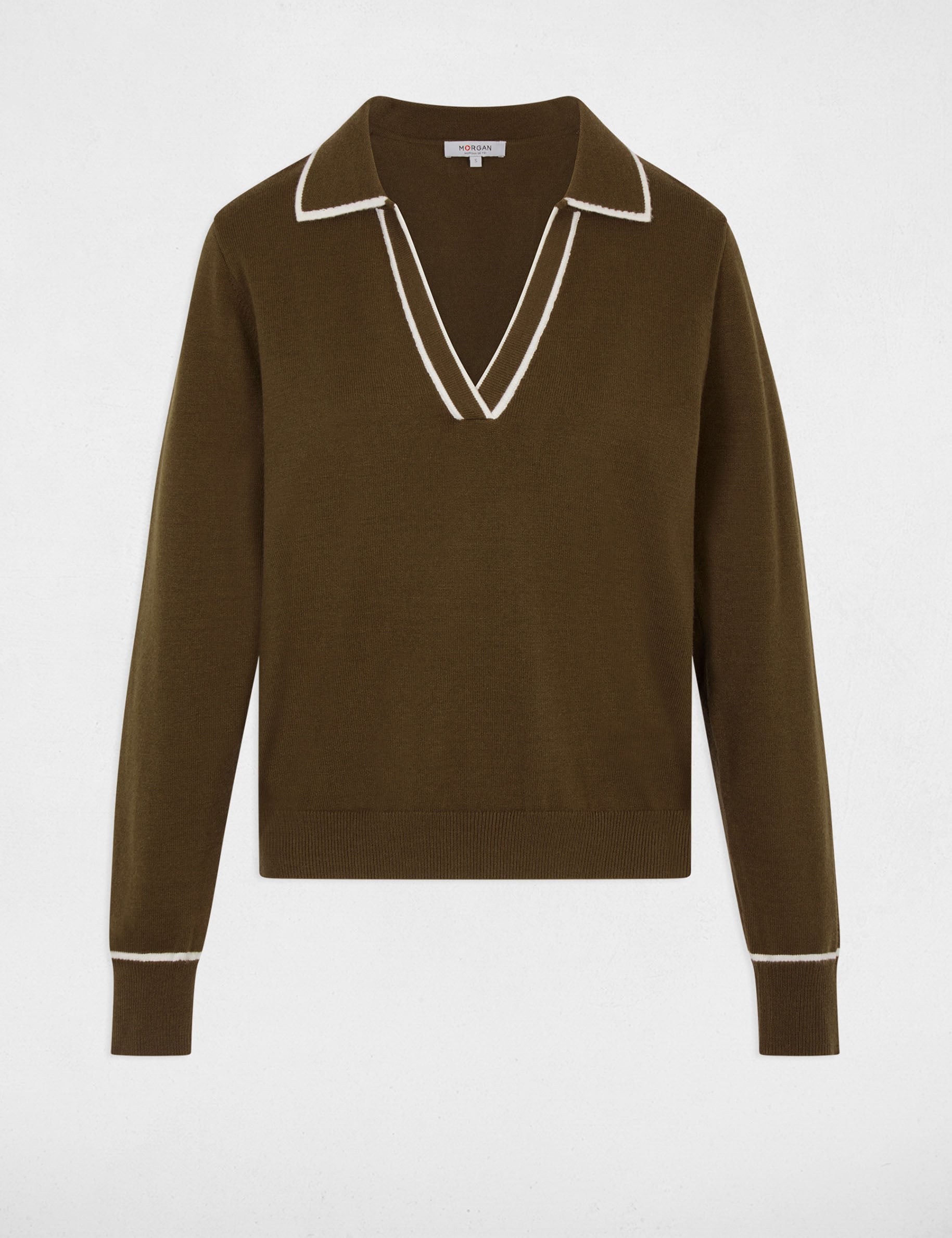 Jersey cuello polo verde caqui mujer