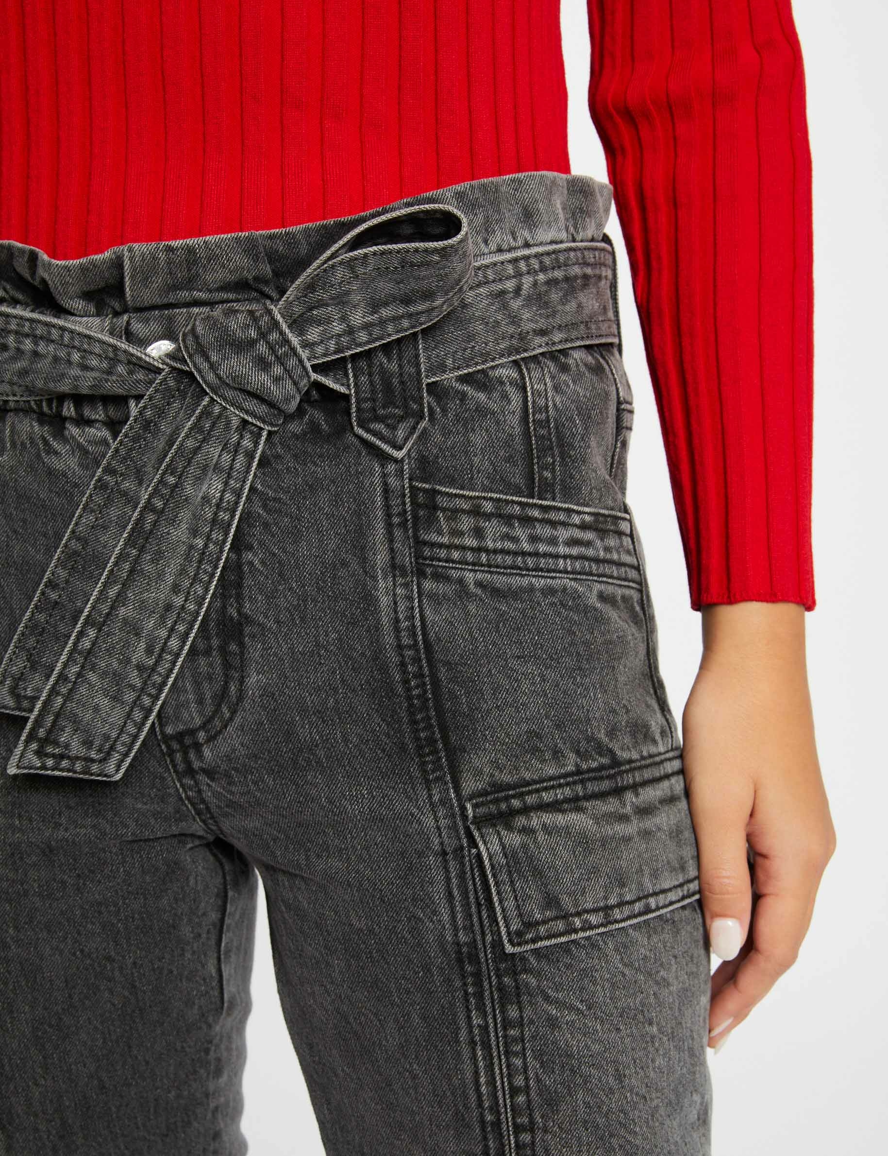 Vaquero cargo slim estilo corto gris moyen mujer