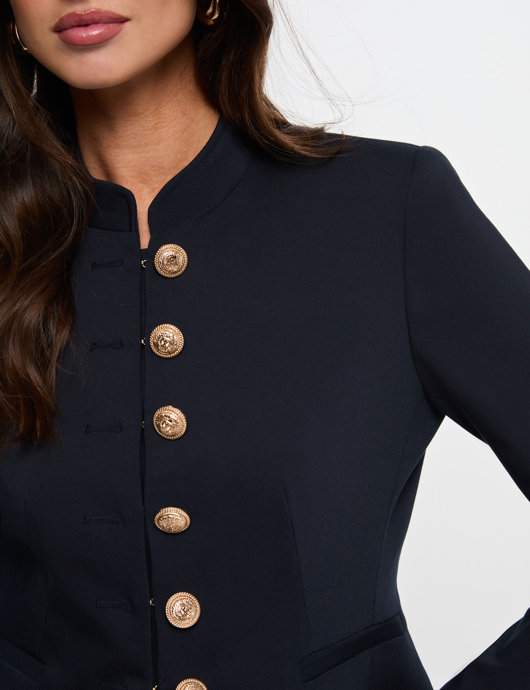Chaqueta corta con cuello mao azul marino mujer