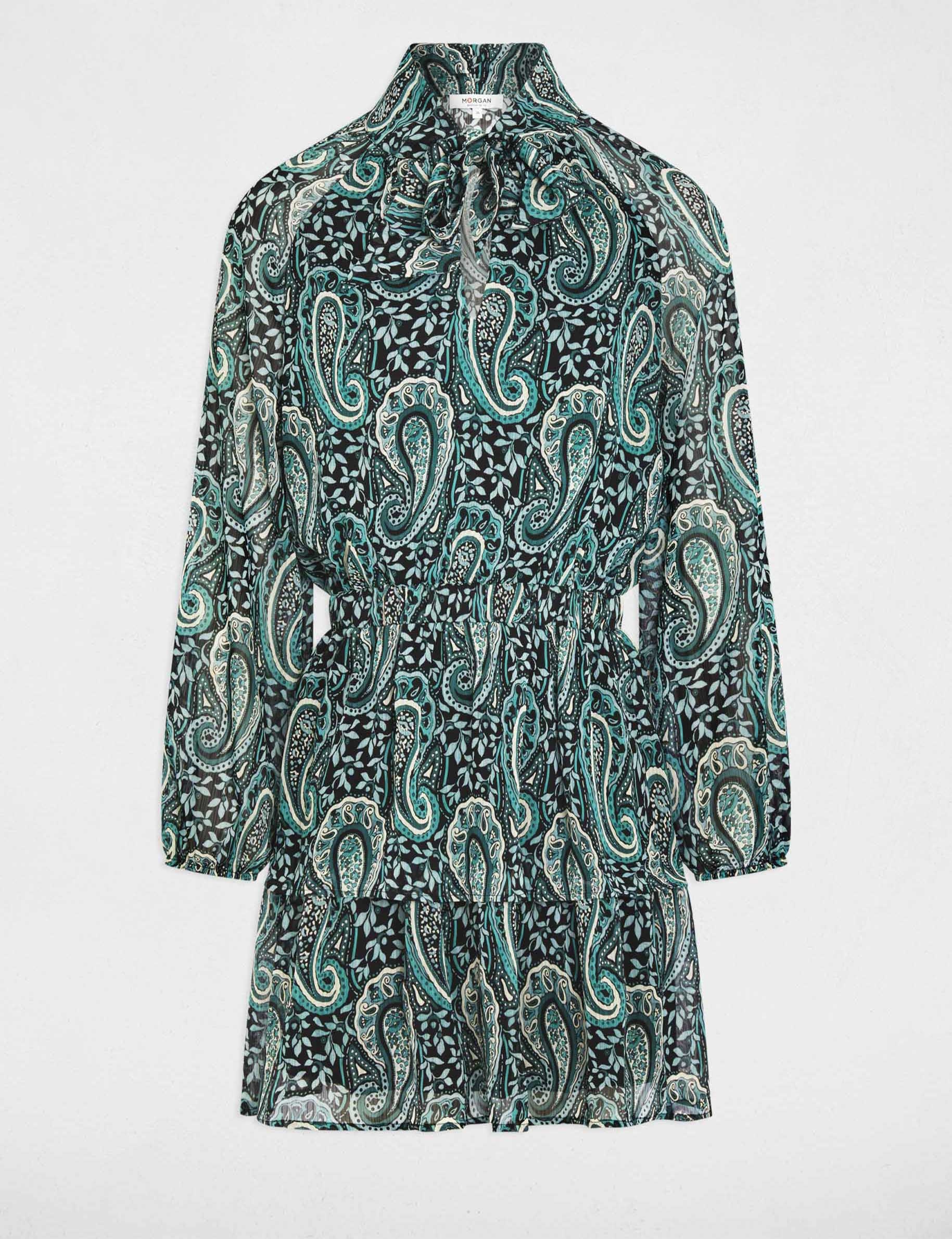 Vestido corto con cuello lavalli&egrave;re multicolor mujer