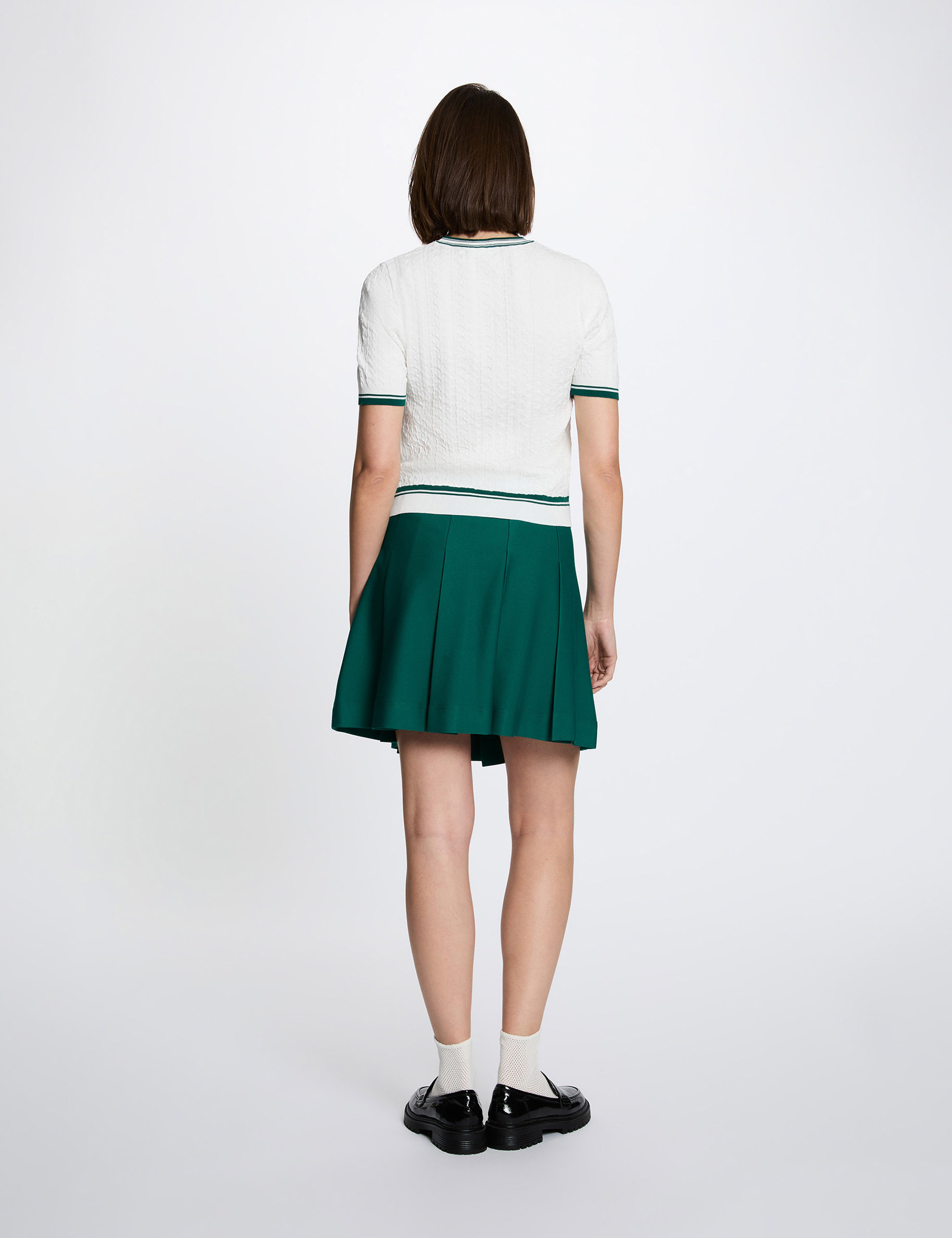 Jersey fino de manga corta verde mujer