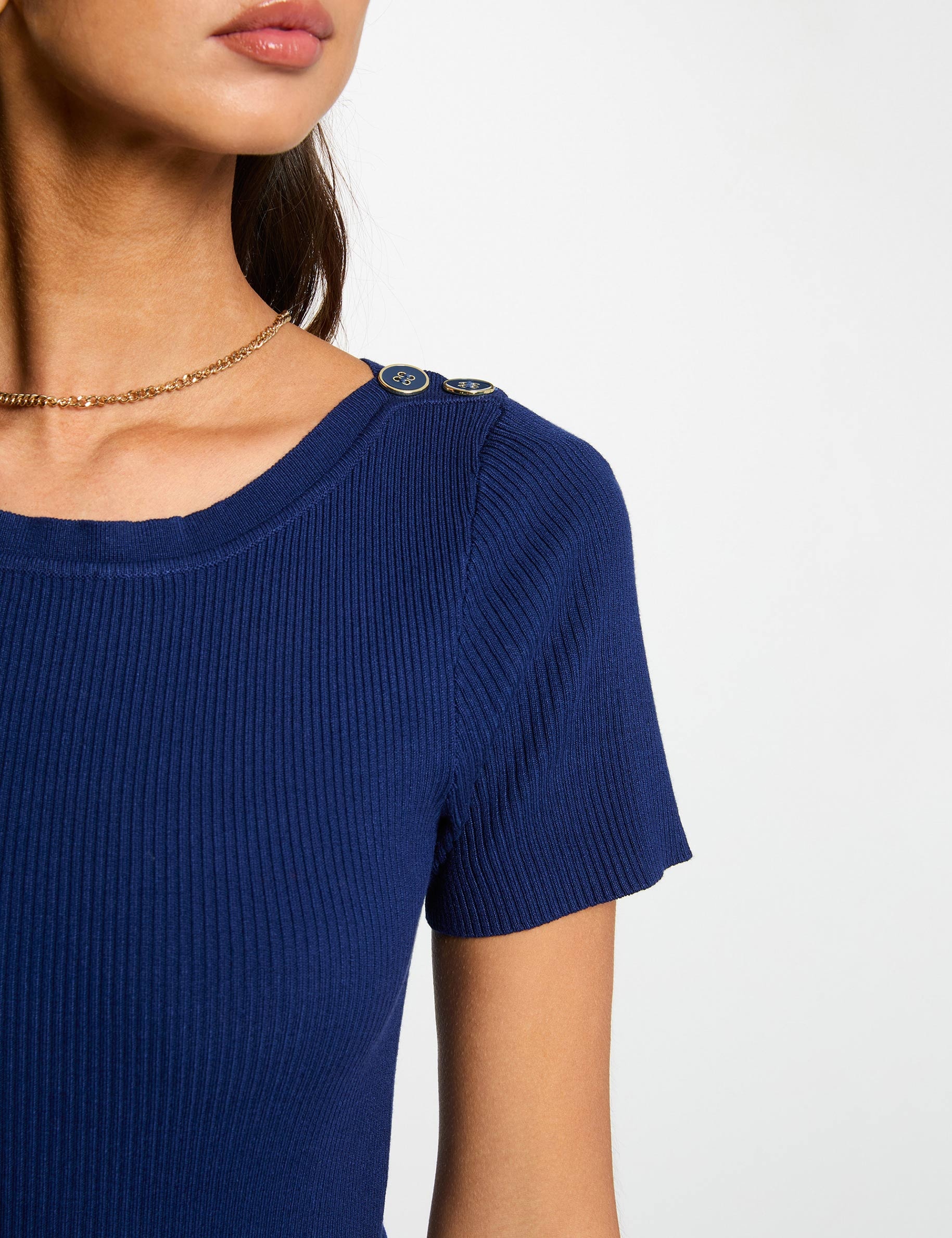 Jersey cuello barco y botones azul marino mujer