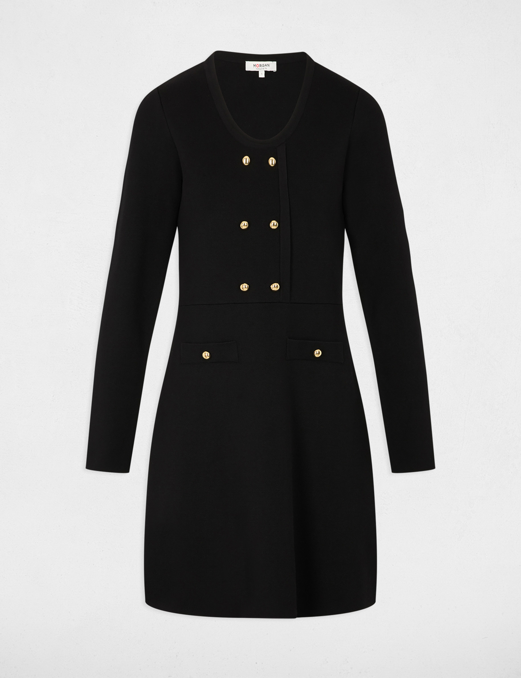 Vestido corto de punto trapezoidal negro mujer