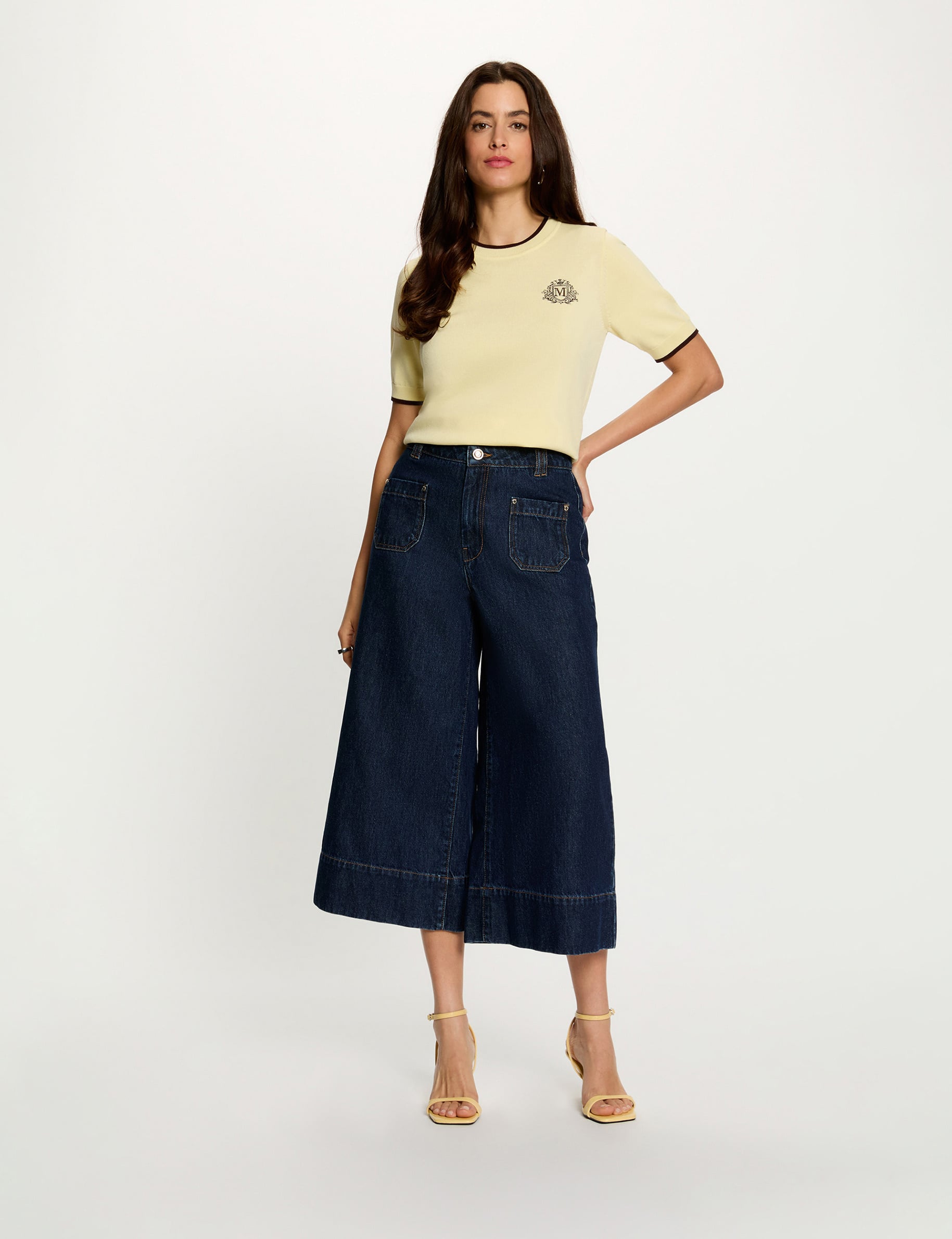 Jersey de manga corta amarillo pastel mujer