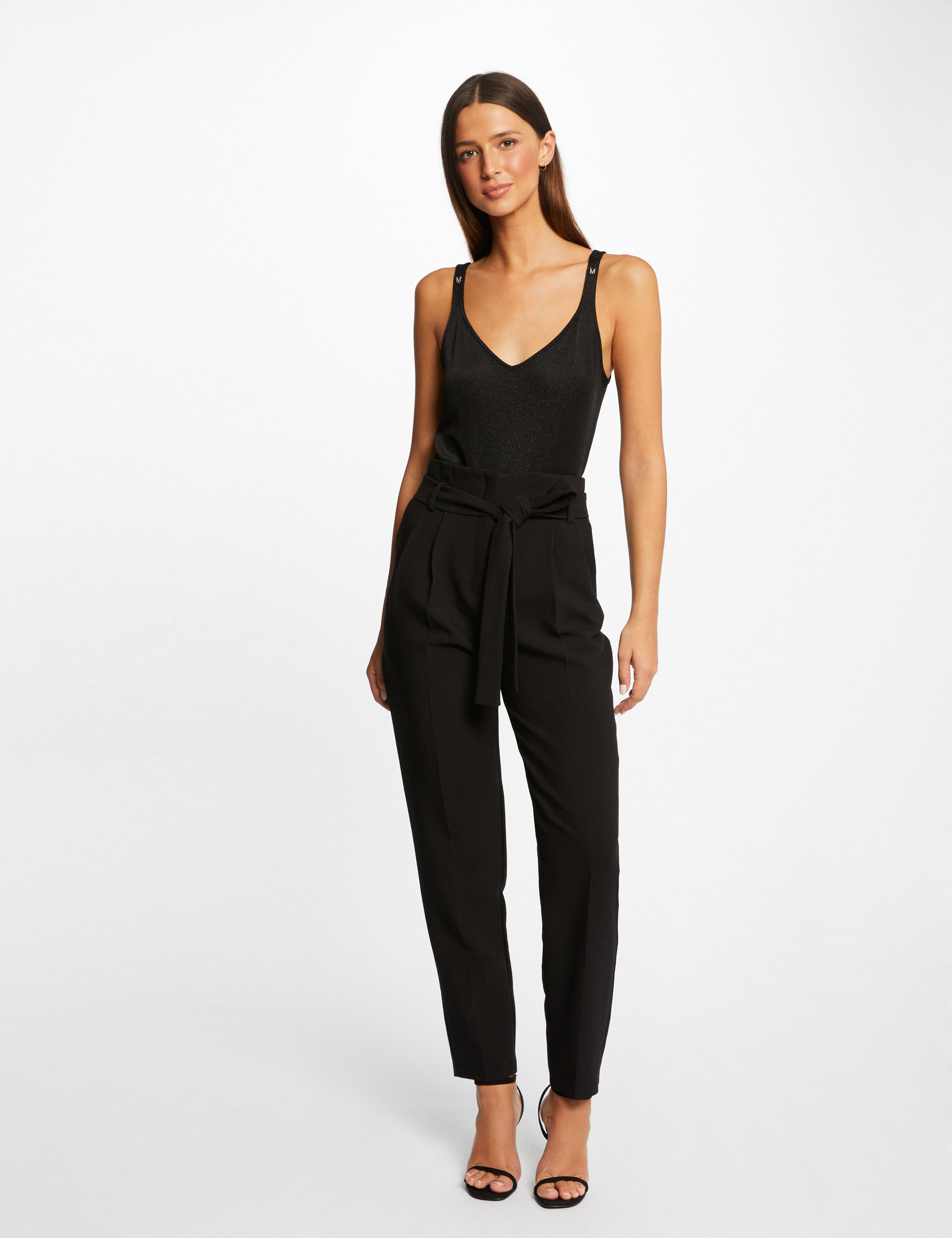 top escote en v hilos metalizados negro mujer Top escote en V hilos metalizados negro mujer