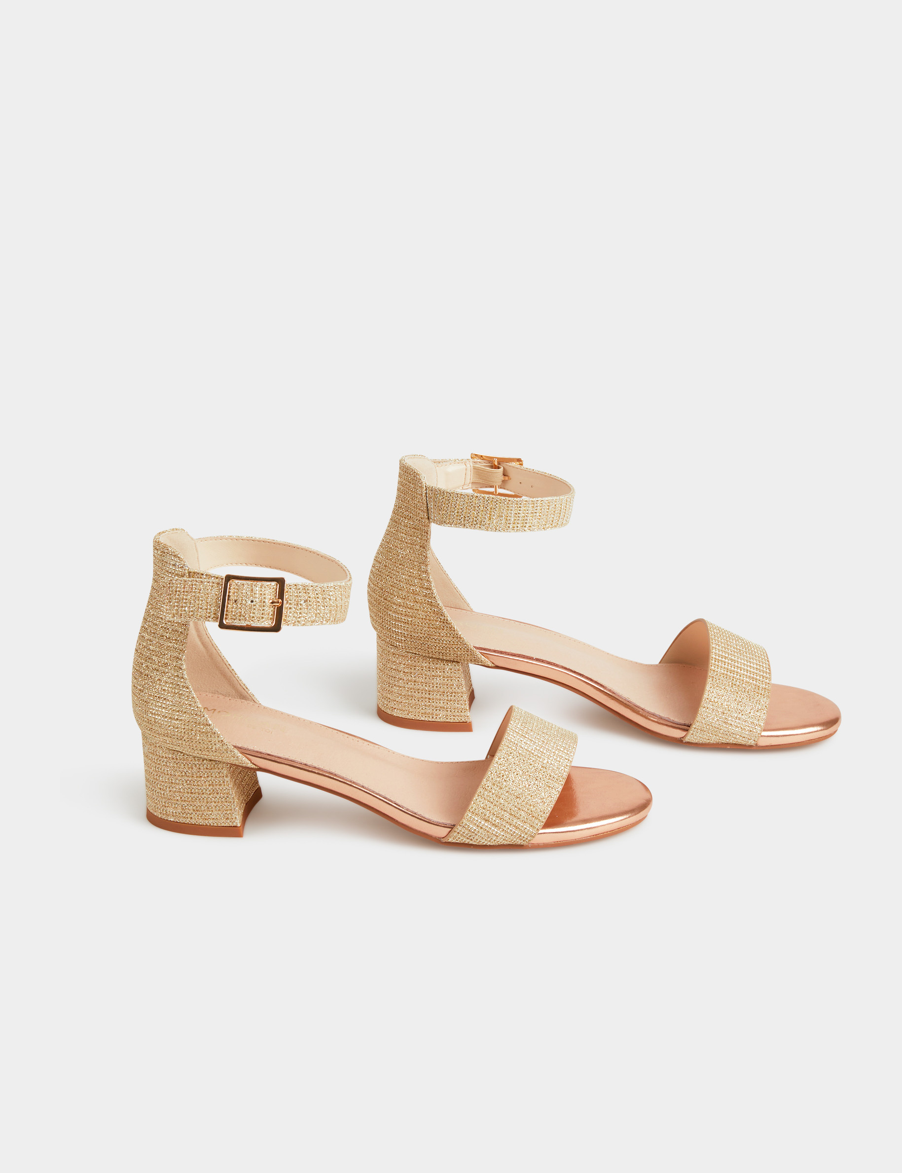 sandalias de tacon efecto metalizado dorado mujer Sandalias de tacón efecto metalizado dorado mujer