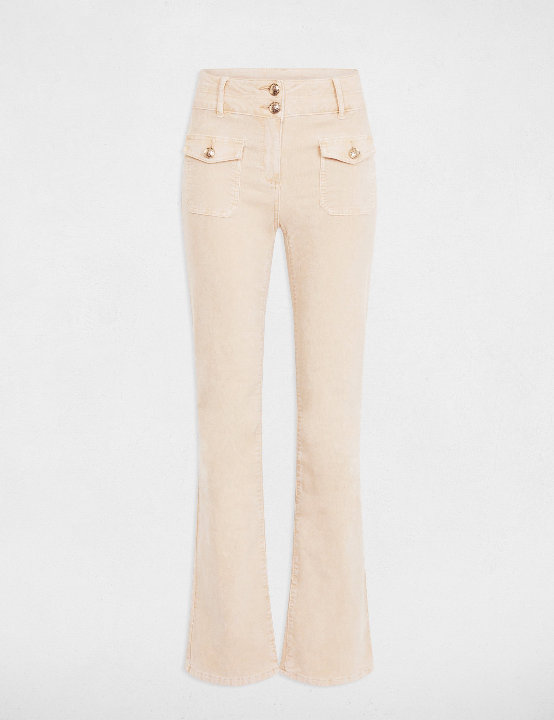 Pantalón ajustado terciopelo marfil mujer