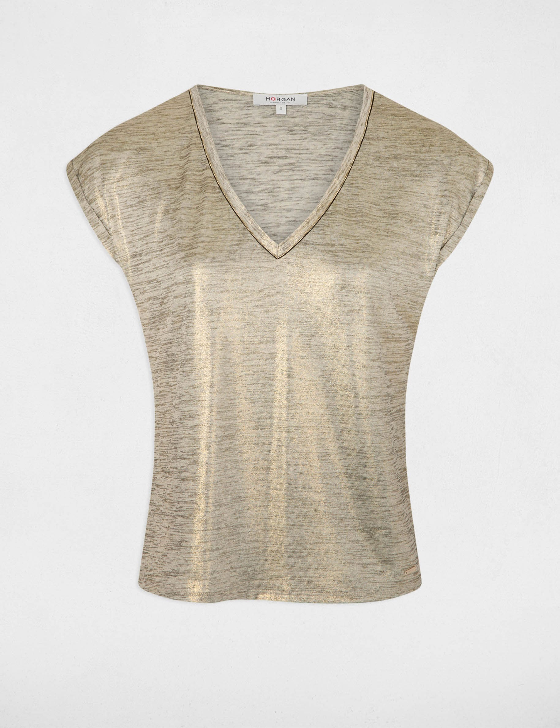 Camiseta de manga corta amarillo oro mujer
