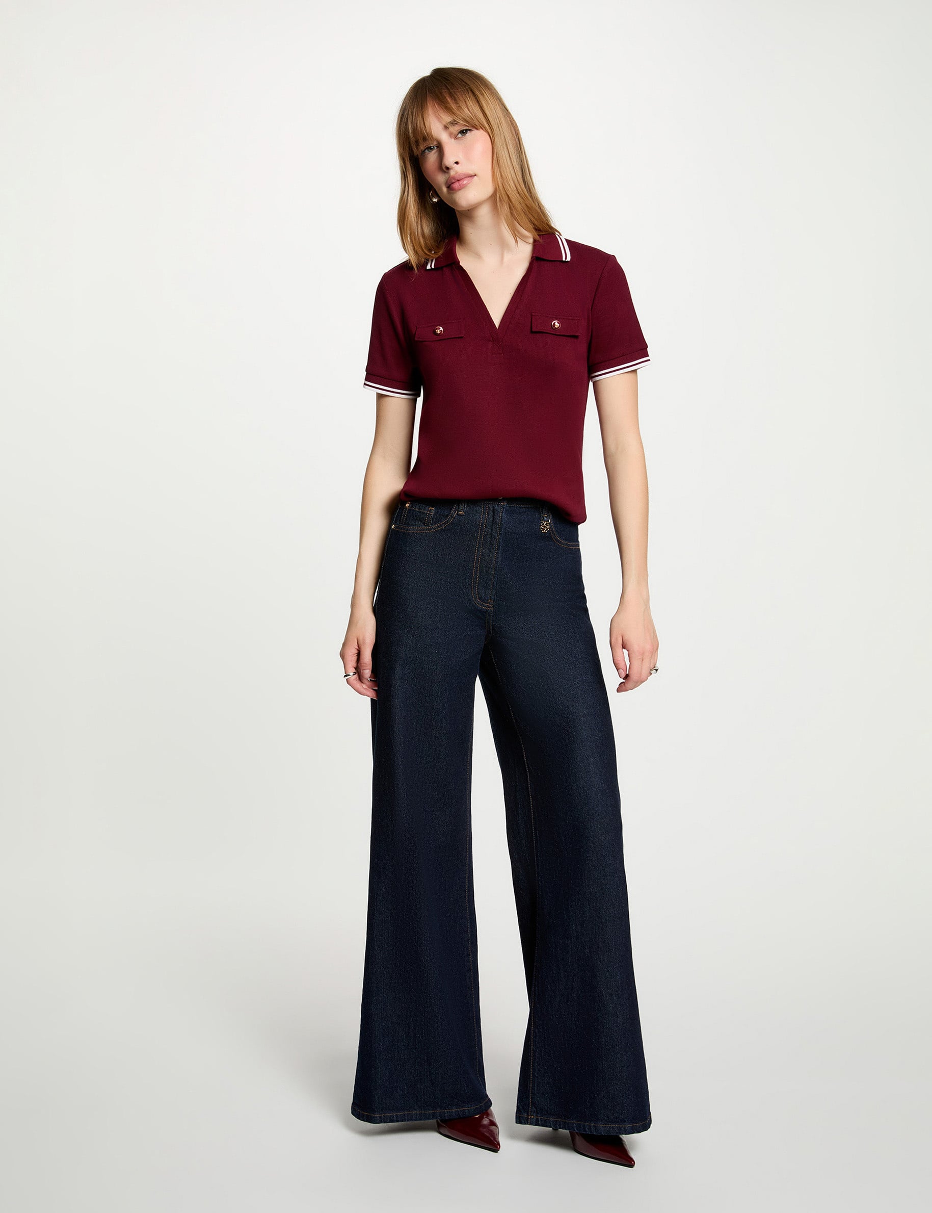 Polo ajustado burdeos mujer