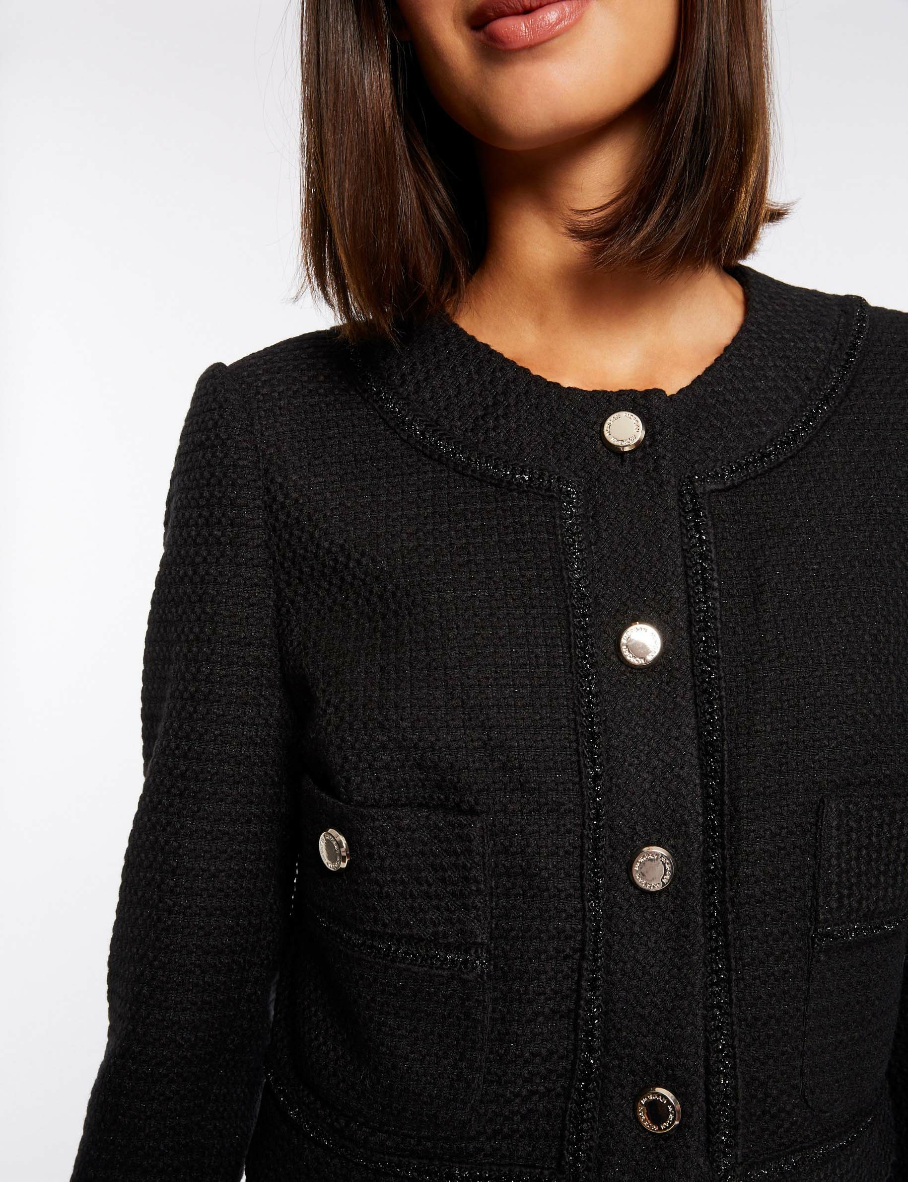 Chaqueta recta abotonada negro mujer Chaqueta recta abotonada negro mujer