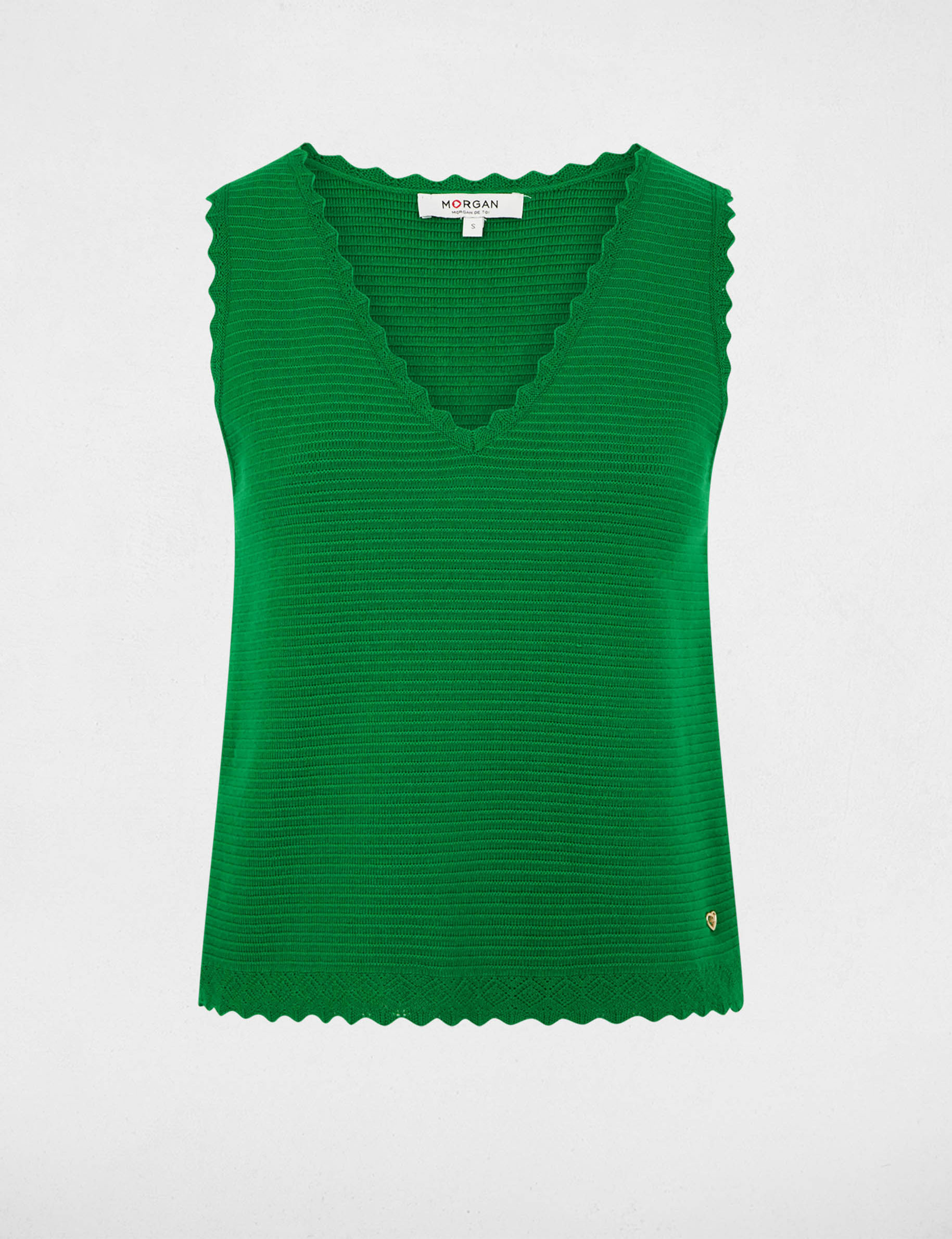 Jersey ajustado con cuello en V verde pradera mujer