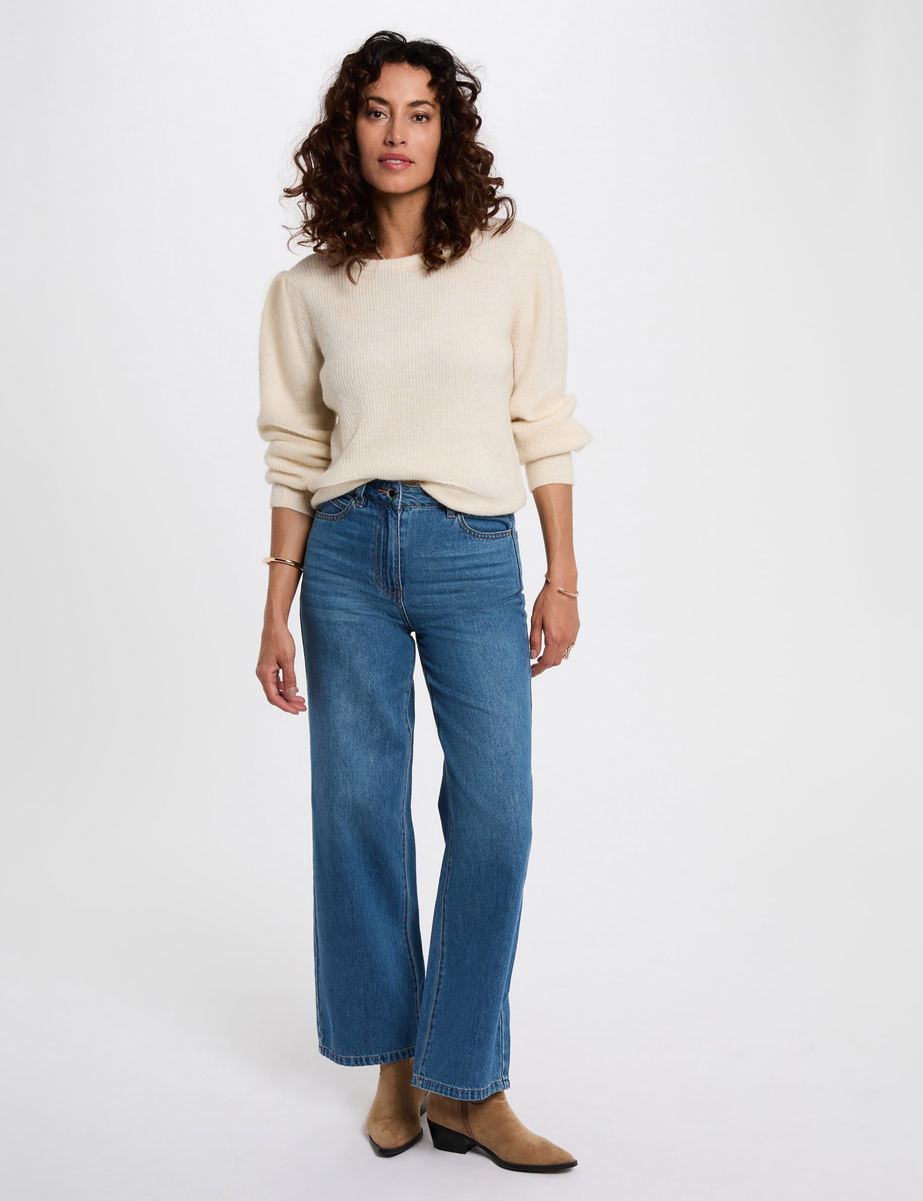 Jersey corto ajustado marfil mujer