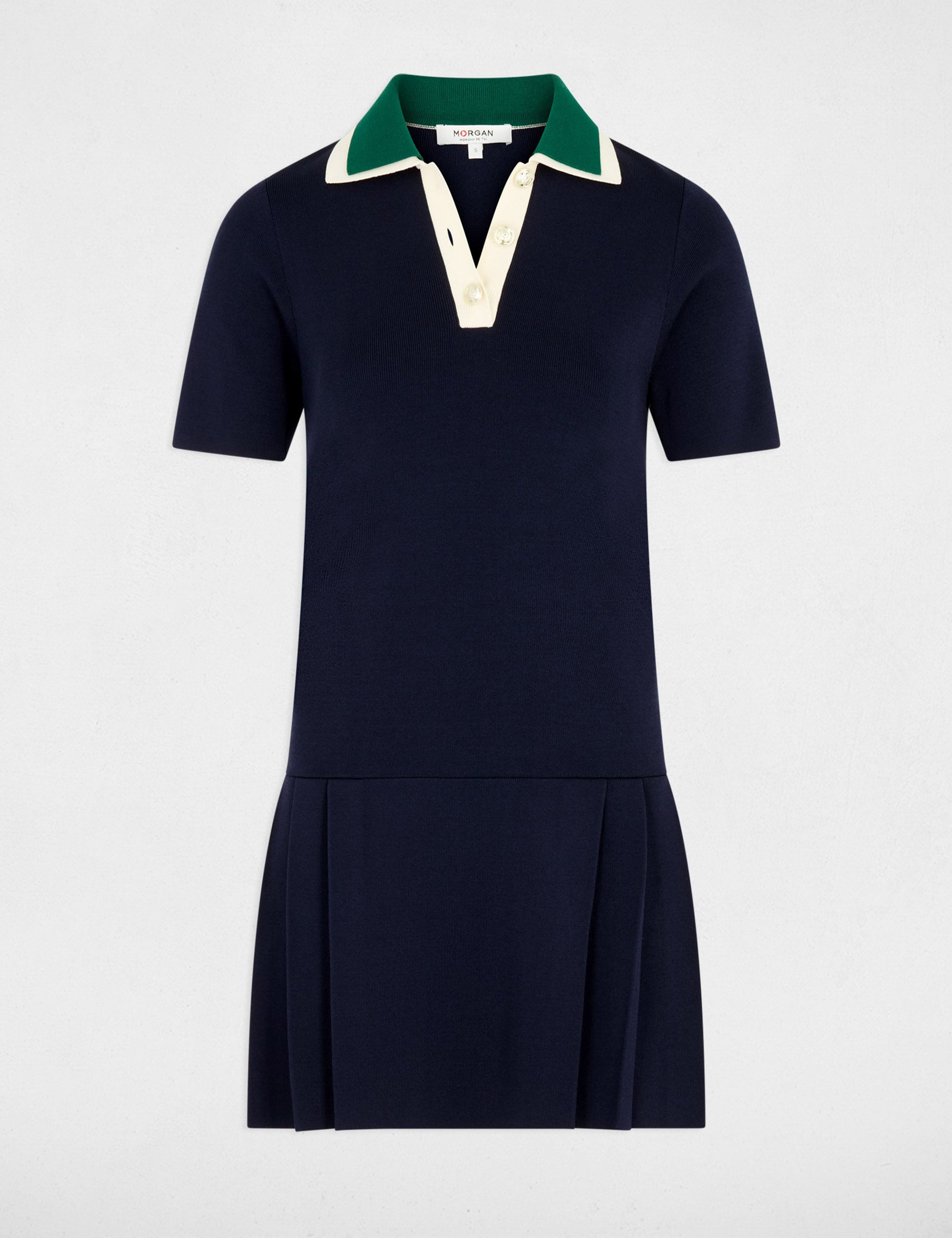 Vestido de punto plisado azul marino mujer