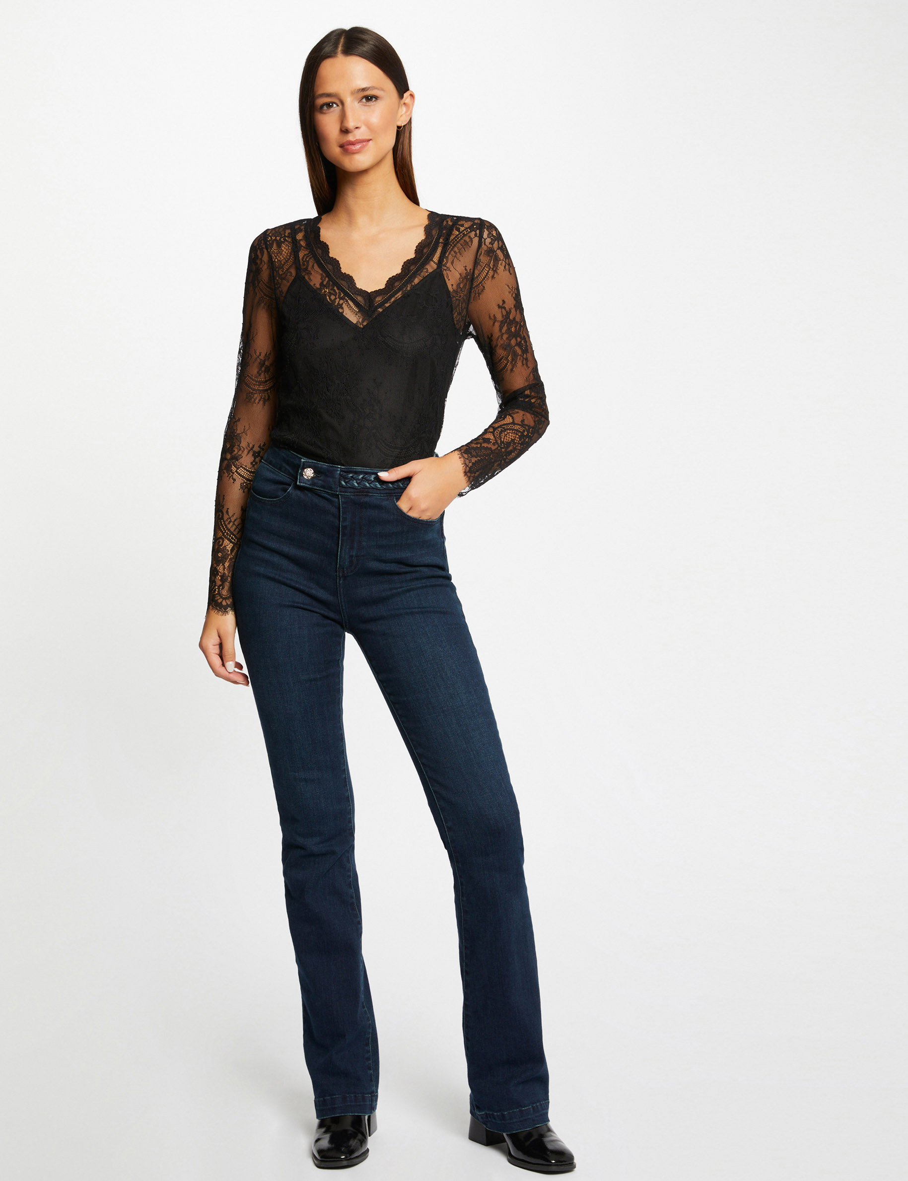 camiseta manga larga con encaje negro mujer Camiseta manga larga con encaje negro mujer