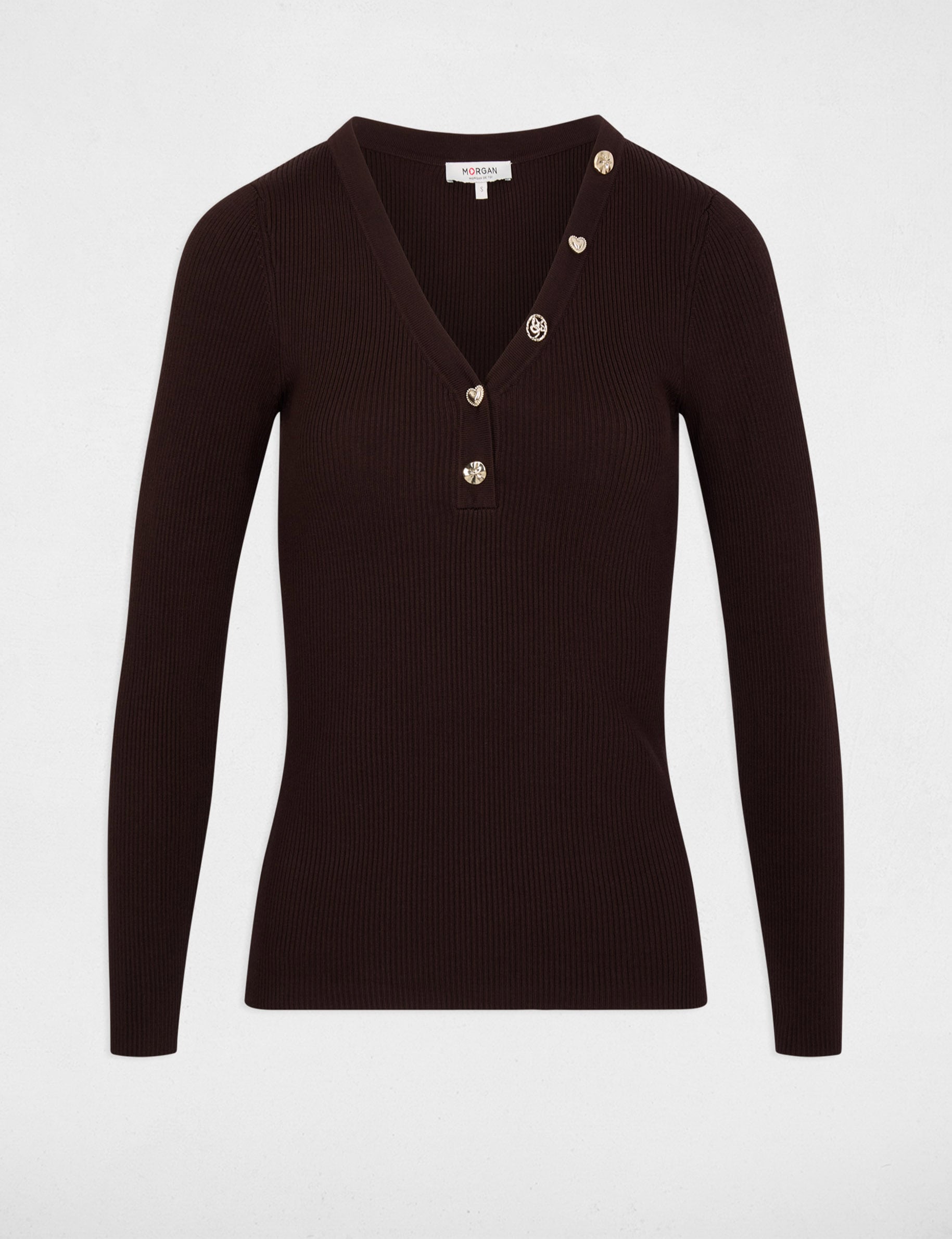 Jersey cuello v fantas&iacute;a marr&oacute;n oscuro mujer