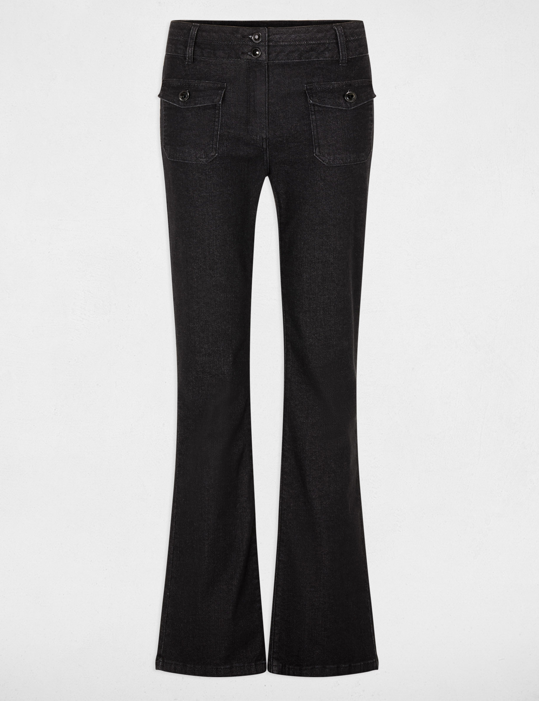 Vaqueros bootcut con botones denim negro mujer