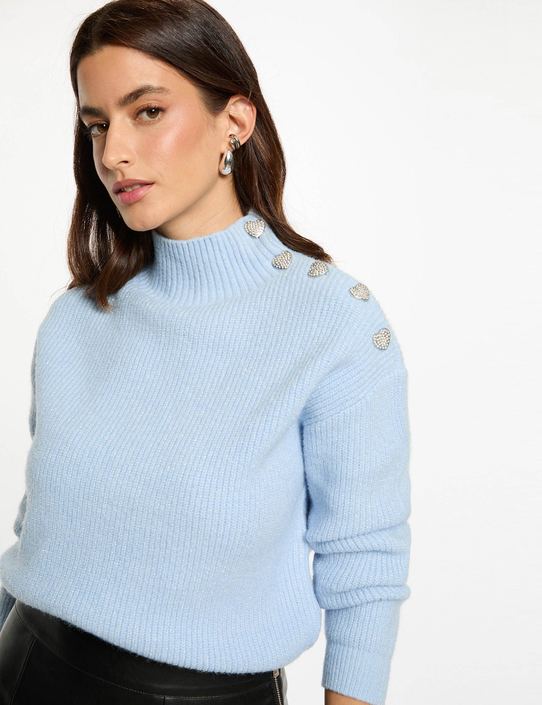 Jersey manga larga con botones azul cielo mujer