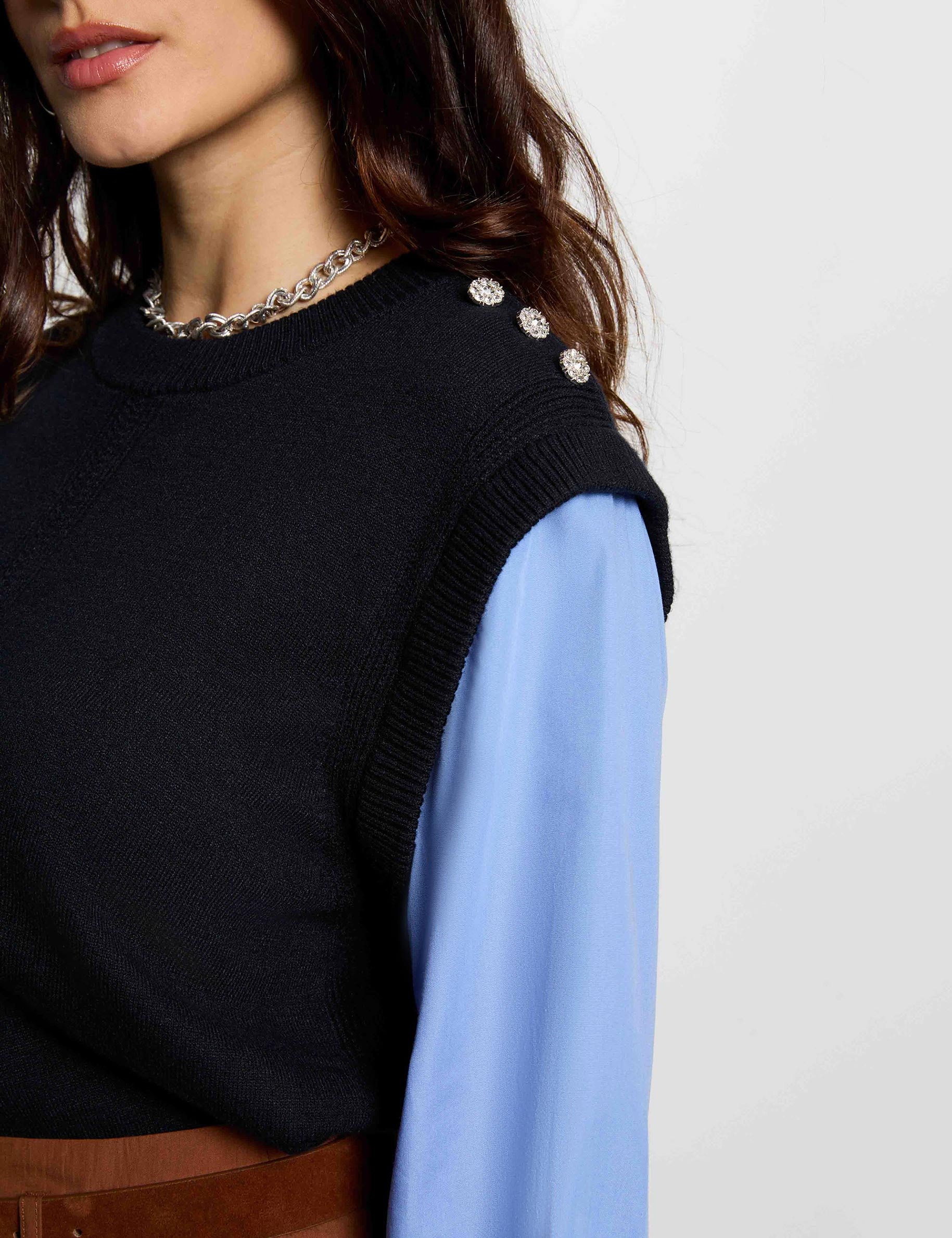 Jersey ajustado con cuello vuelto azul marino mujer