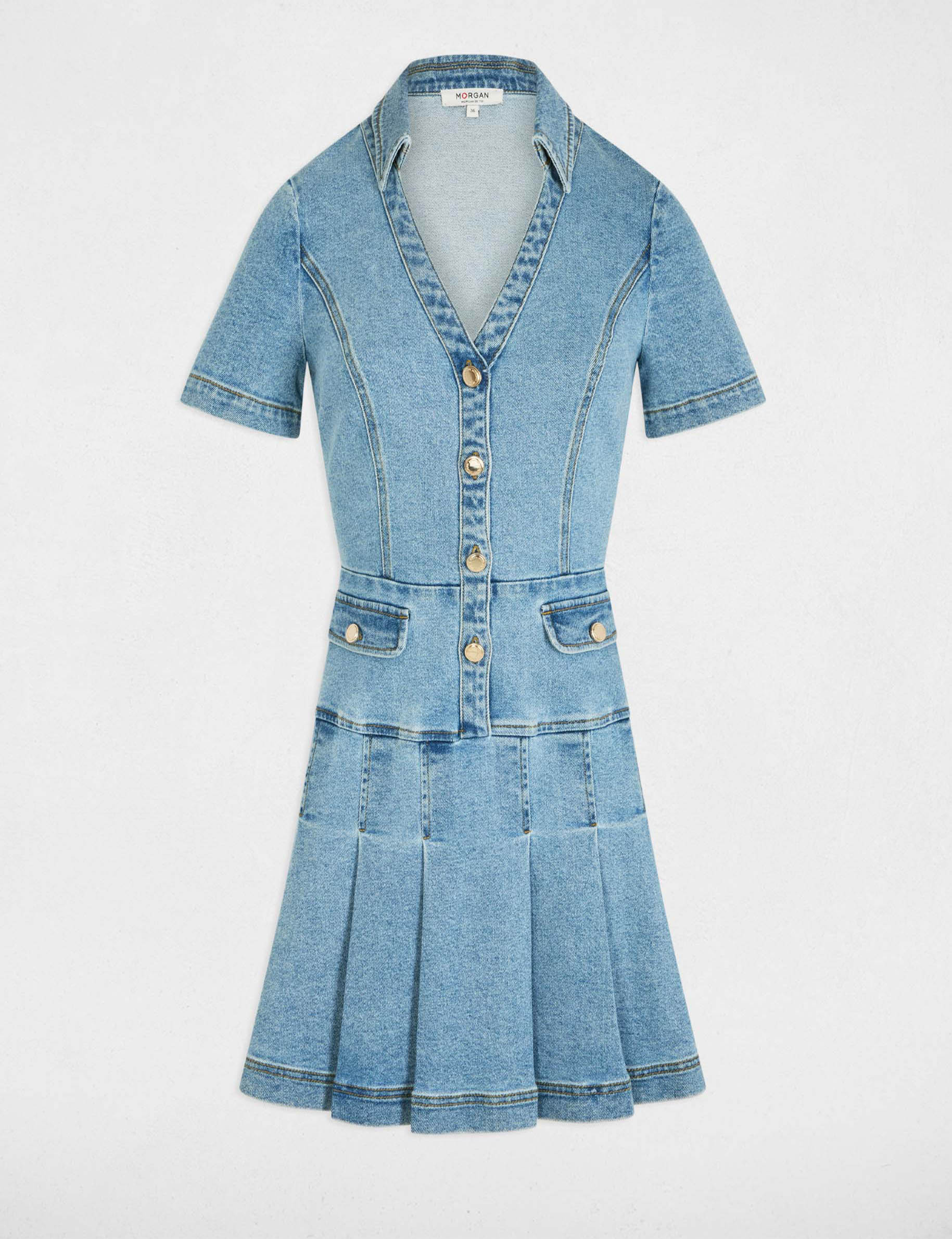 Vestido corto evasé vaquero denim stone mujer