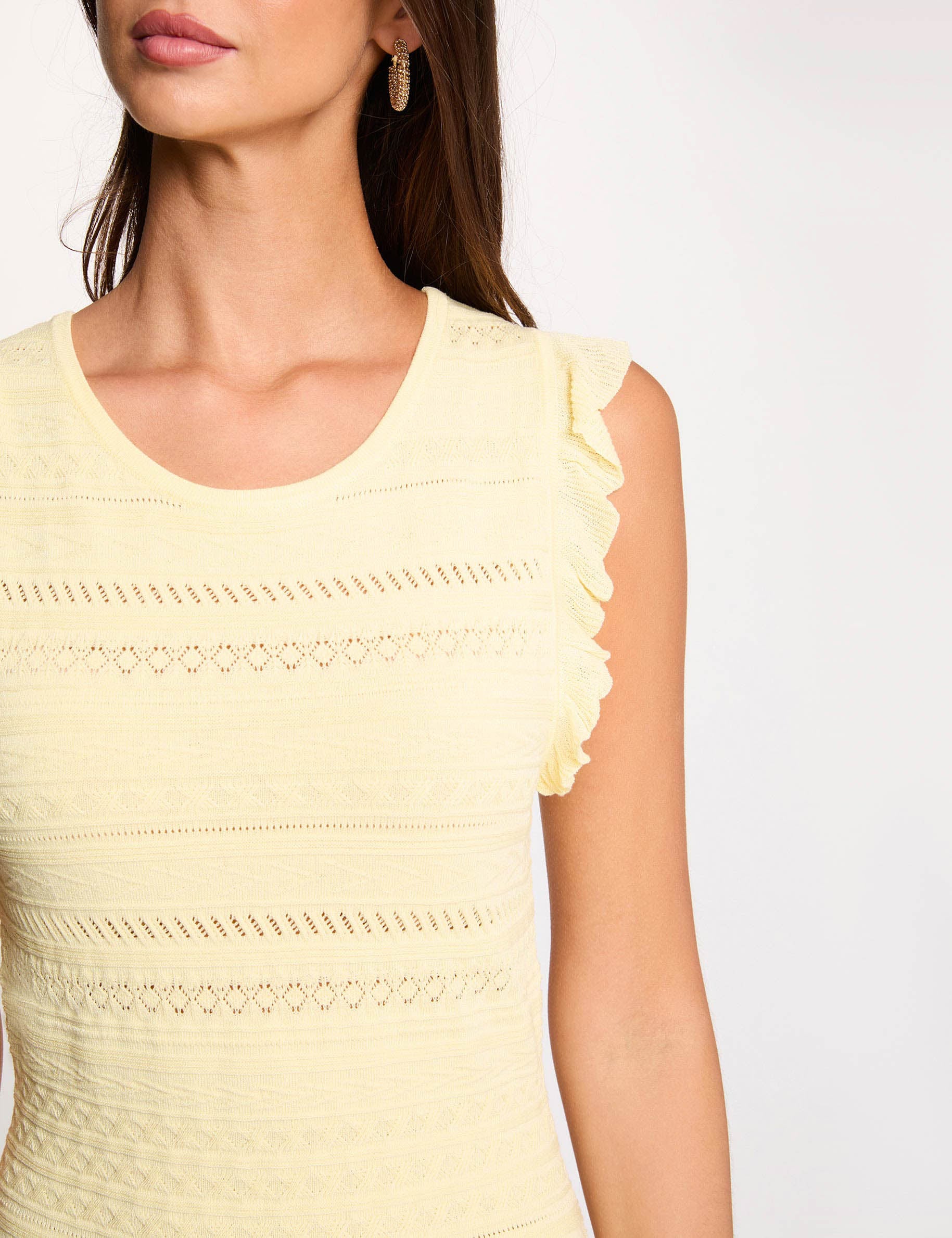 Vestido de punto manga corta amarillo pastel mujer