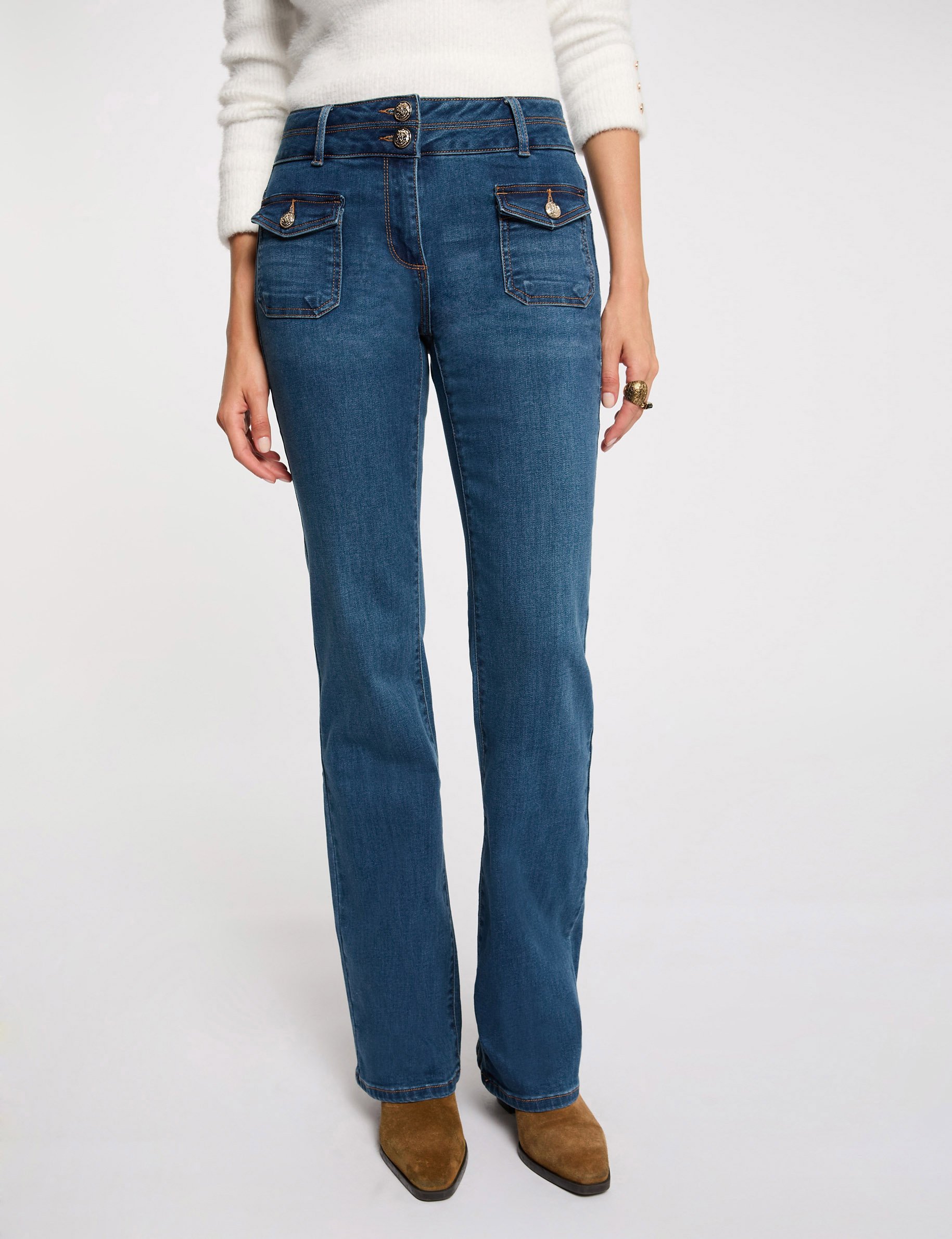 Vaquero boot-cut con bolsillos denim stone mujer