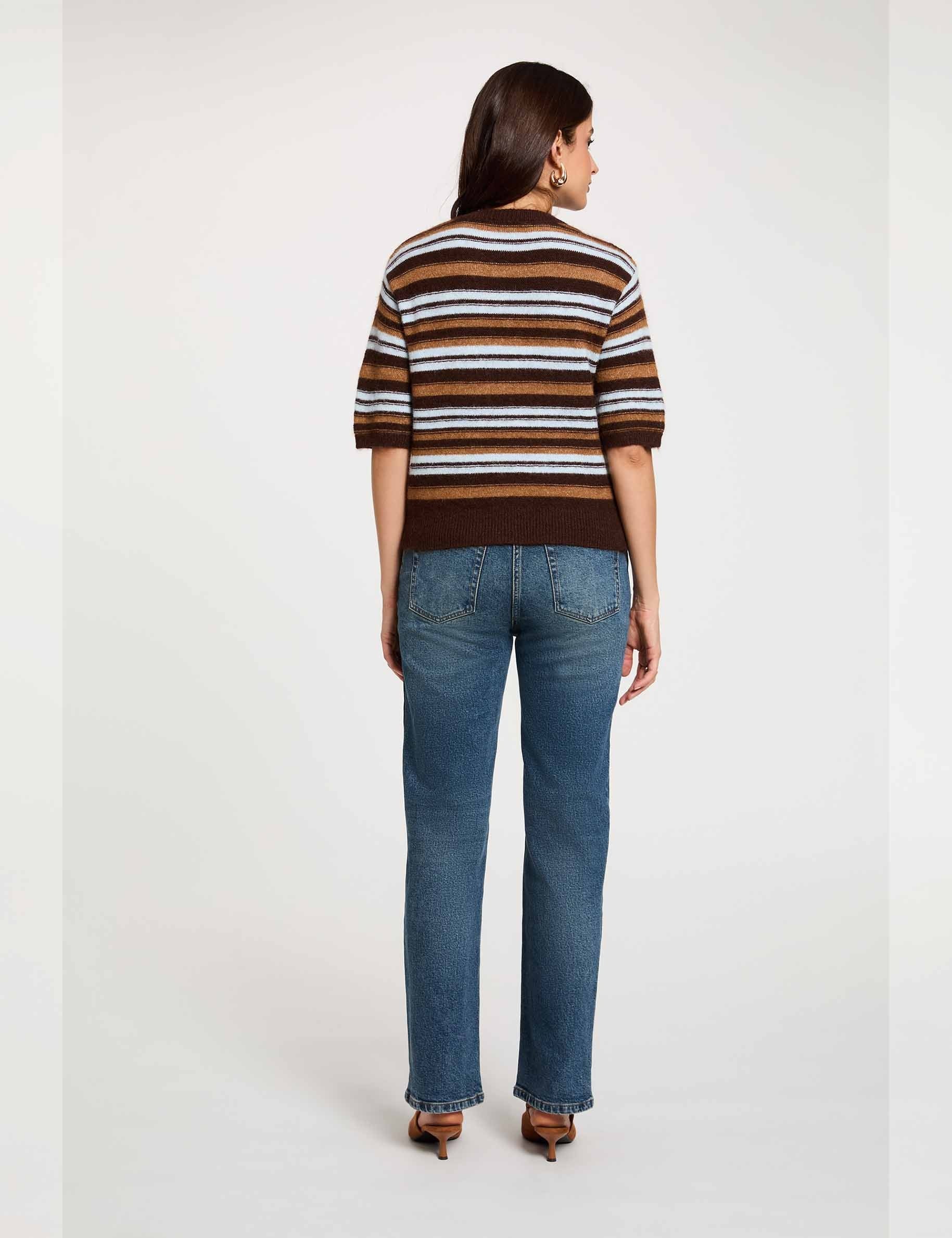 Jersey de rayas con mangas cortas marr&oacute;n mujer