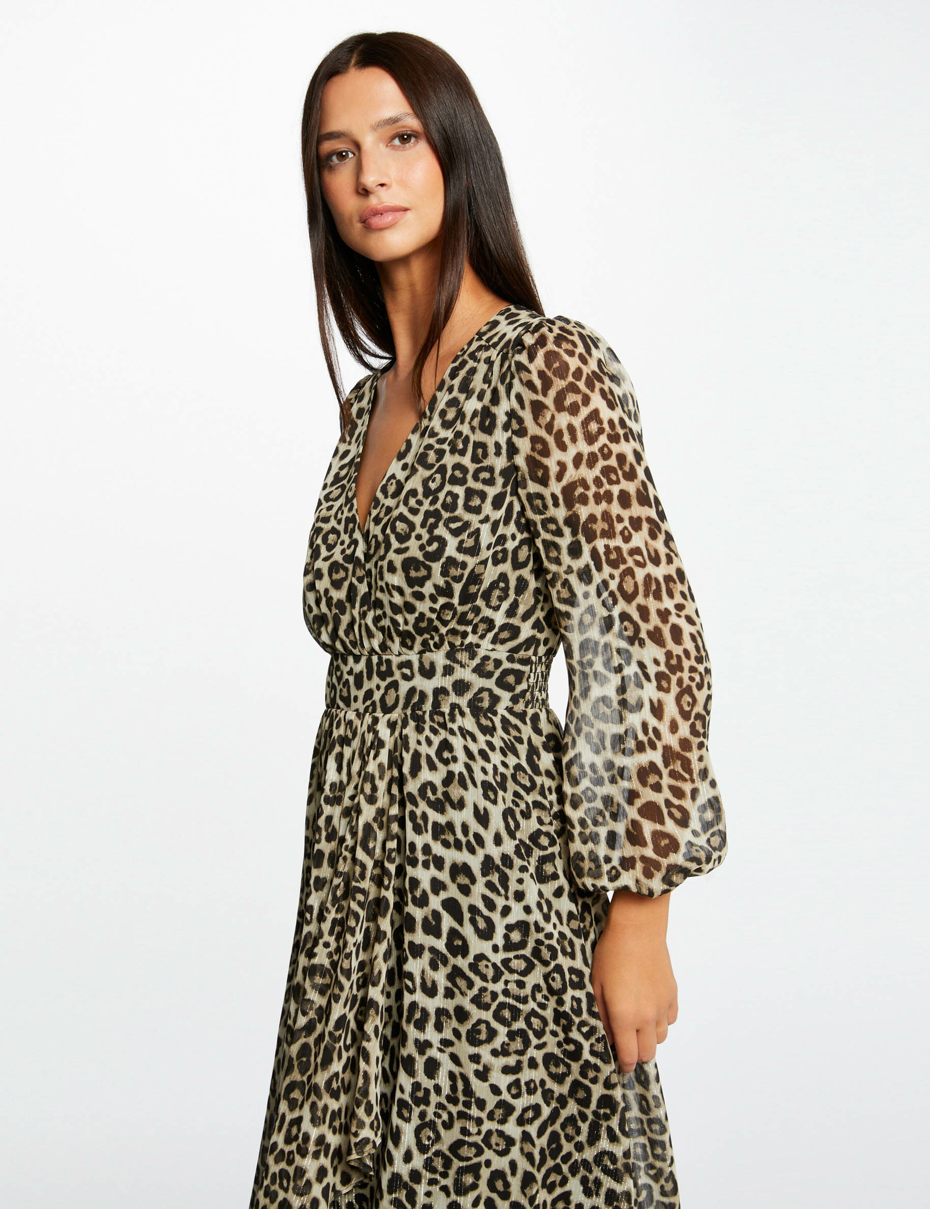 Vestido midi cruzado estampado leopardo multico mujer