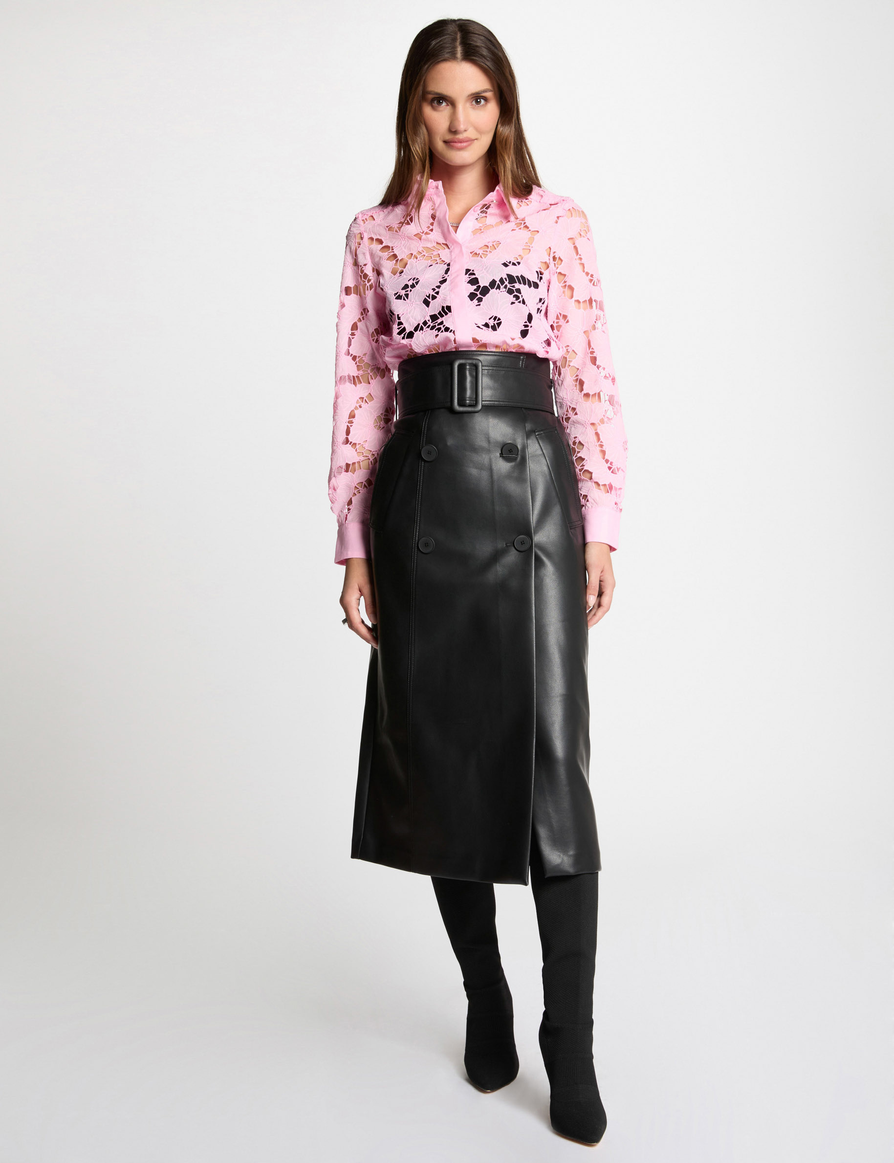 falda larga cuero sintetico negro mujer Falda larga cuero sintético negro mujer