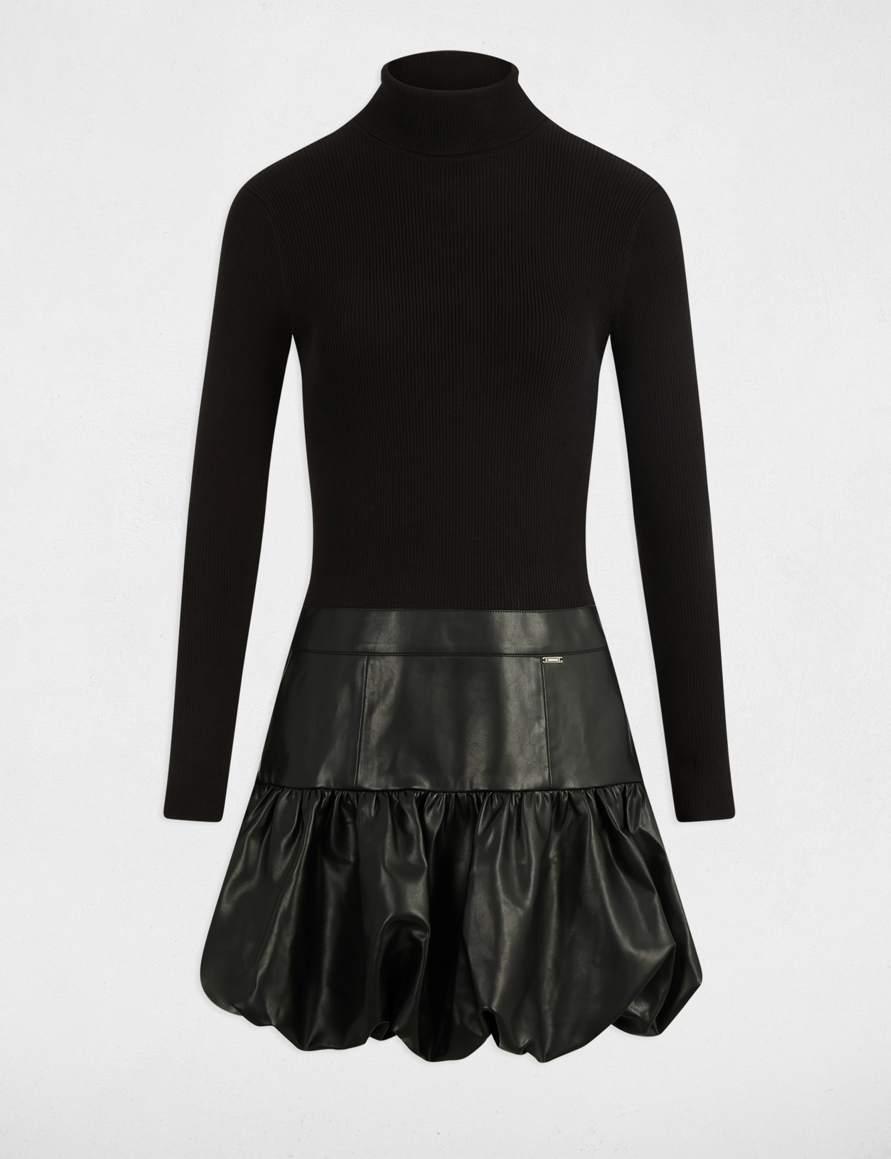 Vestido corto de cuello alto negro mujer