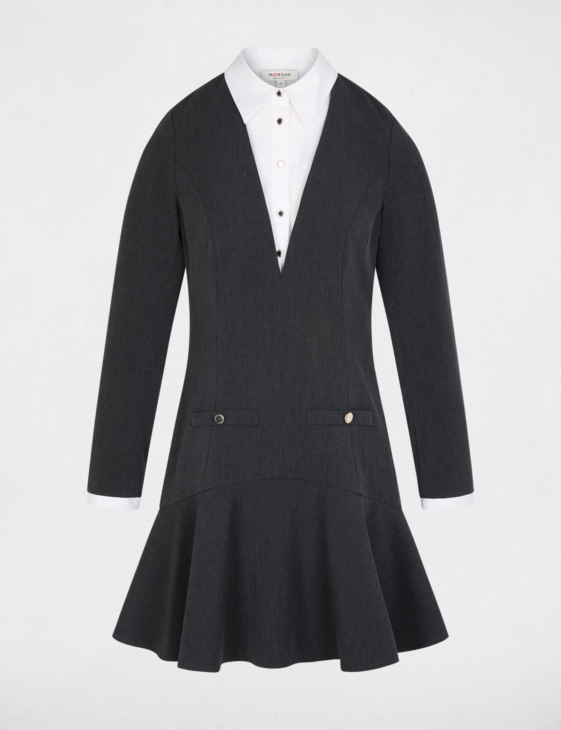 Vestido corto con cuello de solapa gris claro mujer