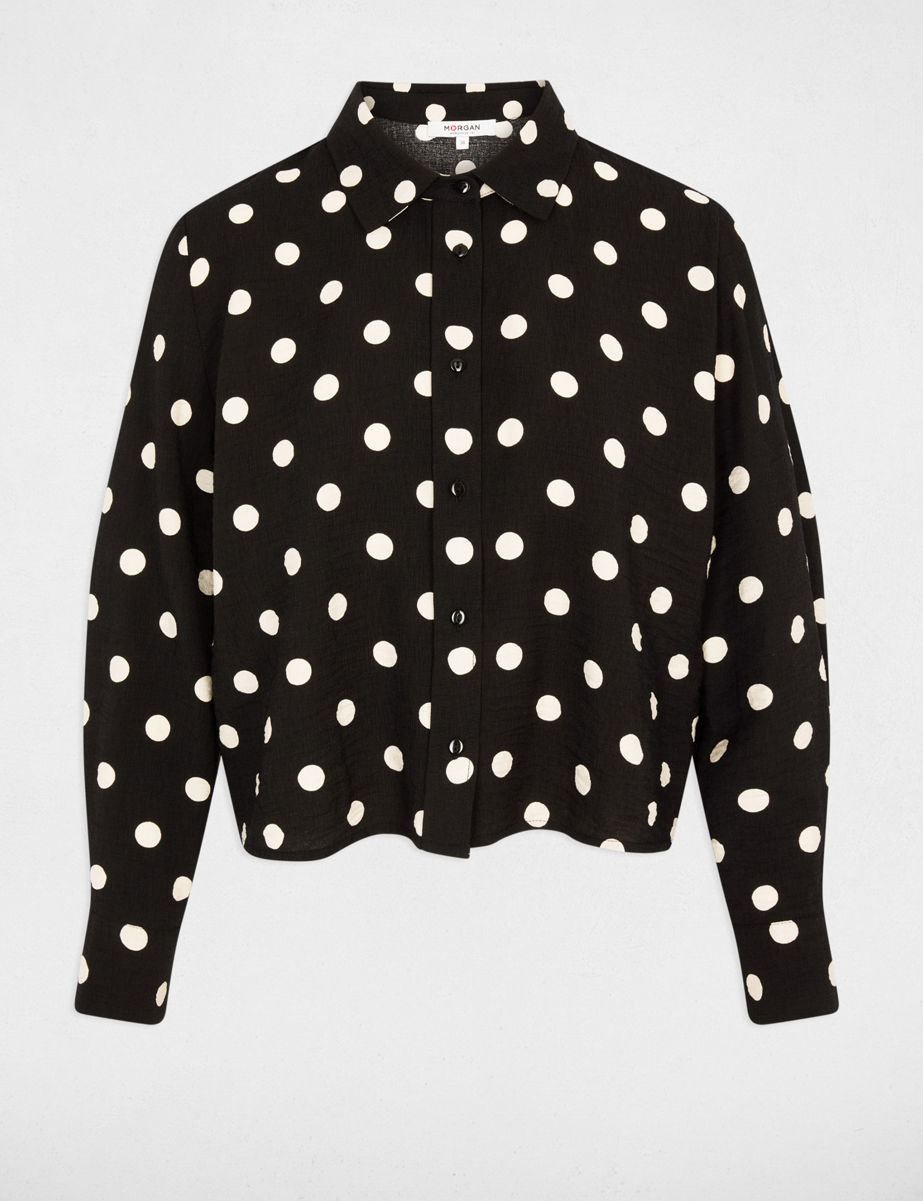 Camisa cropped de lunares negro mujer